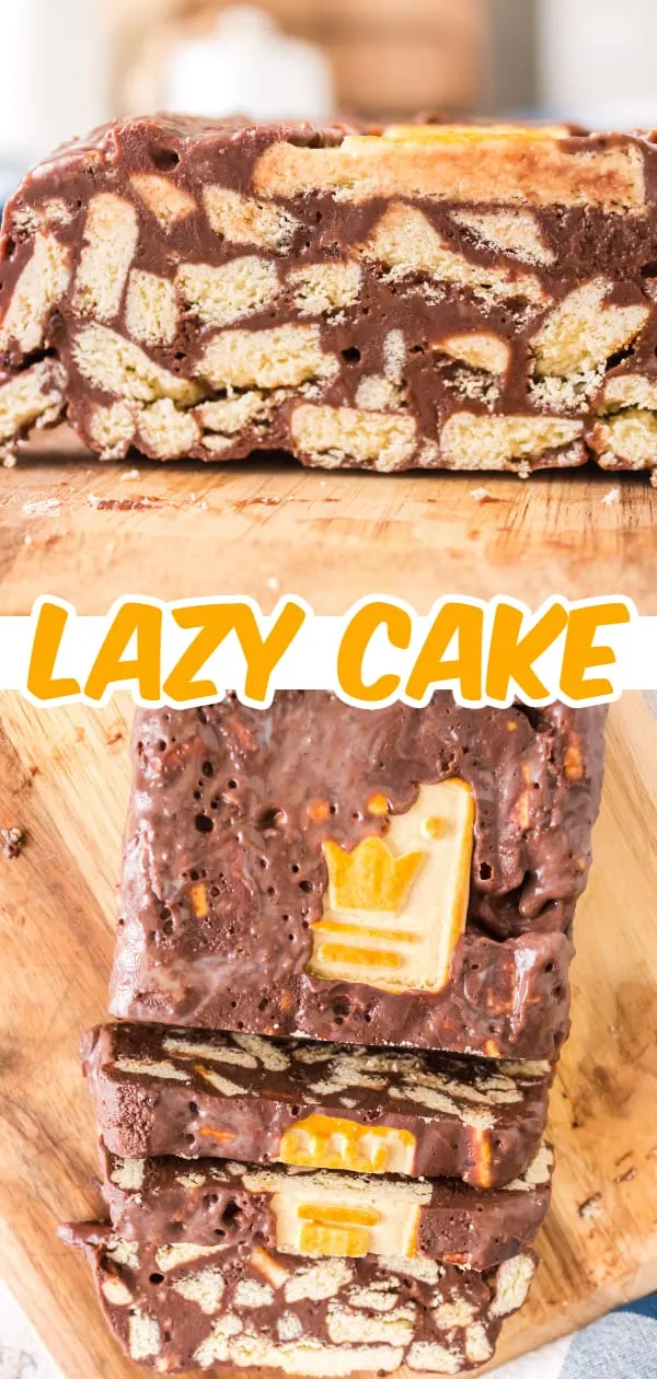 Lazy Cake is an easy no bake dessert recipe using butter cookies, butter, cocoa powder and sweetened condensed milk.