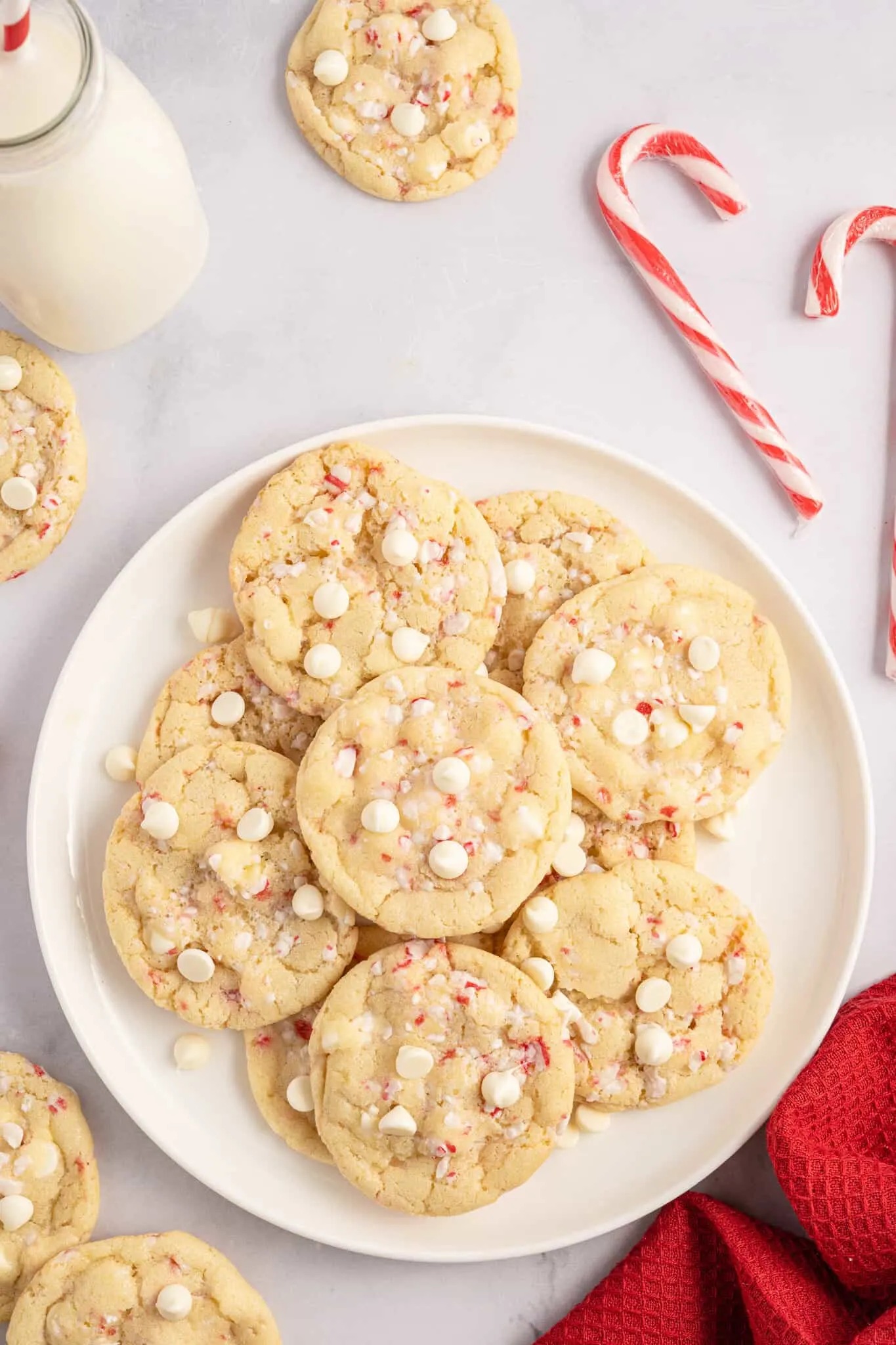 White Chocolate Peppermint Cookies are delicious chewy cookies loaded with white chocolate chips and candy cane pieces.