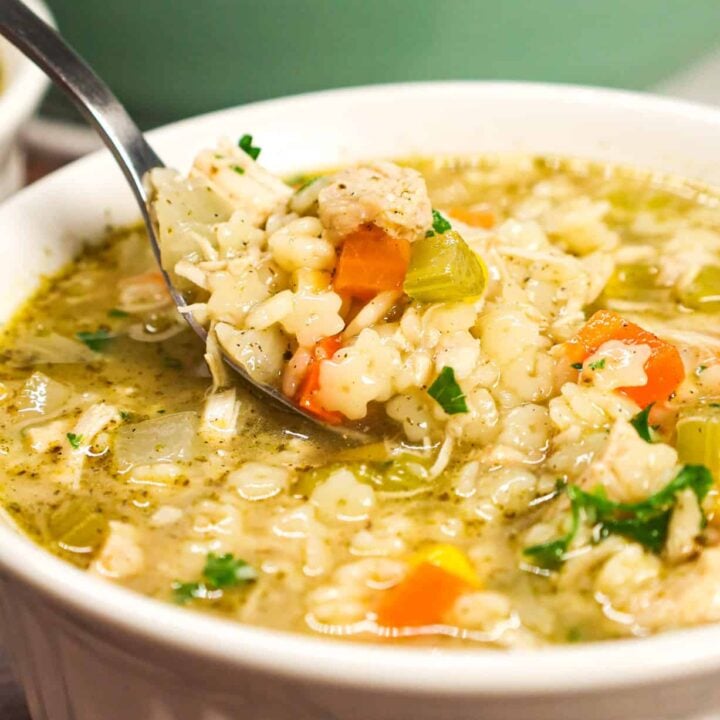 Chicken and Stars Soup is a hearty soup recipe loaded with chunks of chicken, onions, carrots, celery, corn and star shaped pasta.