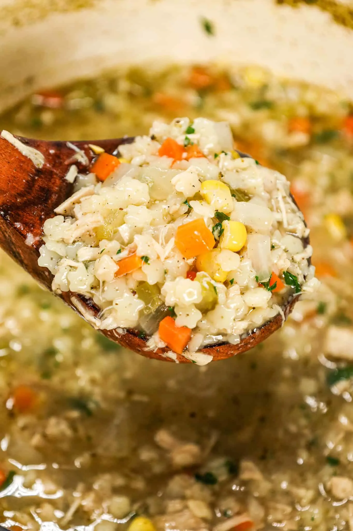 Chicken and Stars Soup is a hearty soup recipe loaded with chunks of chicken, onions, carrots, celery, corn and star shaped pasta.