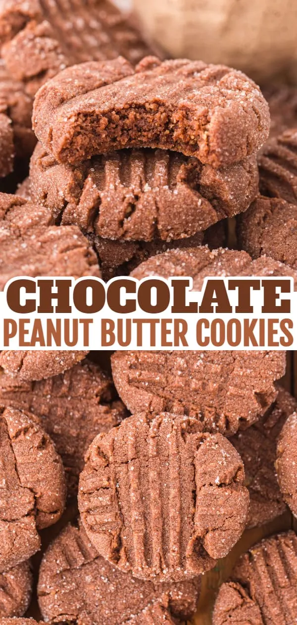 Chocolate Peanut Butter Cookies are a simple and delicious cookie recipe using peanut butter cookie mix, cocoa powder, an egg, butter and topped with a sprinkle of sugar.