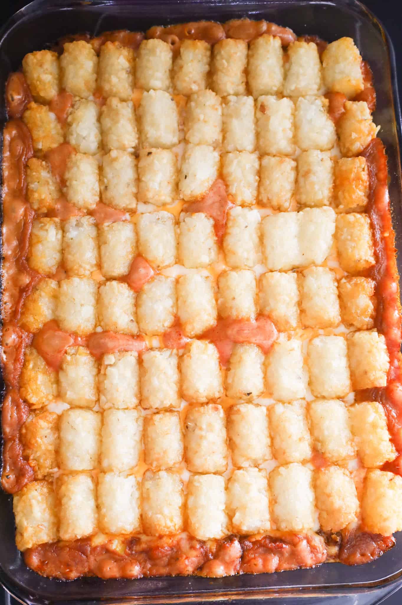 tater tot casserole after cooking