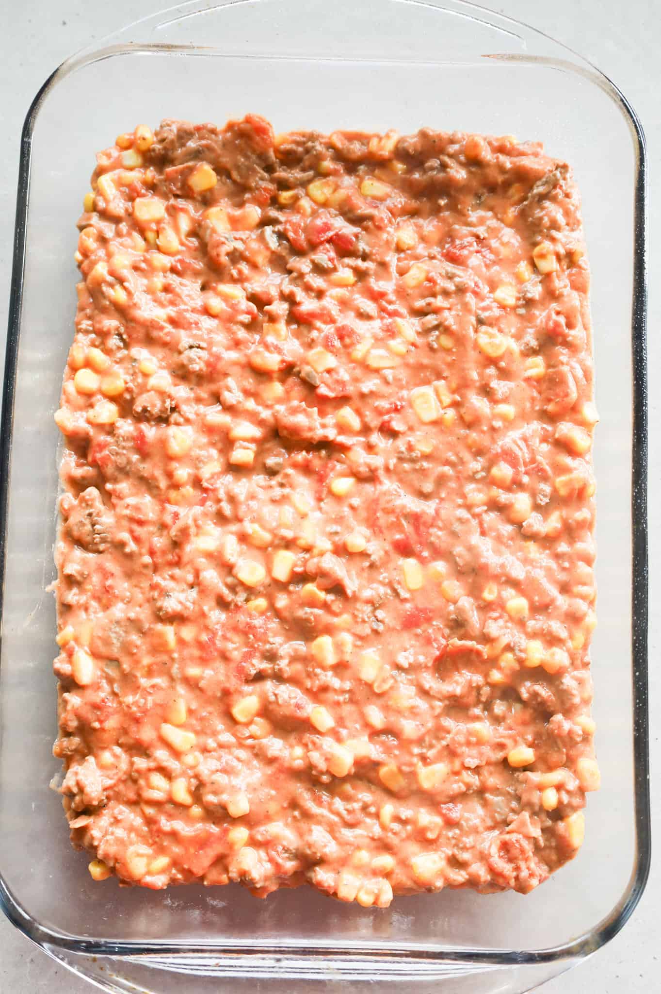 ground beef mixture in a baking dish