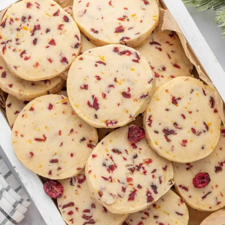 Cranberry Orange Shortbread cookies are delicious melt in your mouth buttery cookies loaded with cranberries and orange zest.