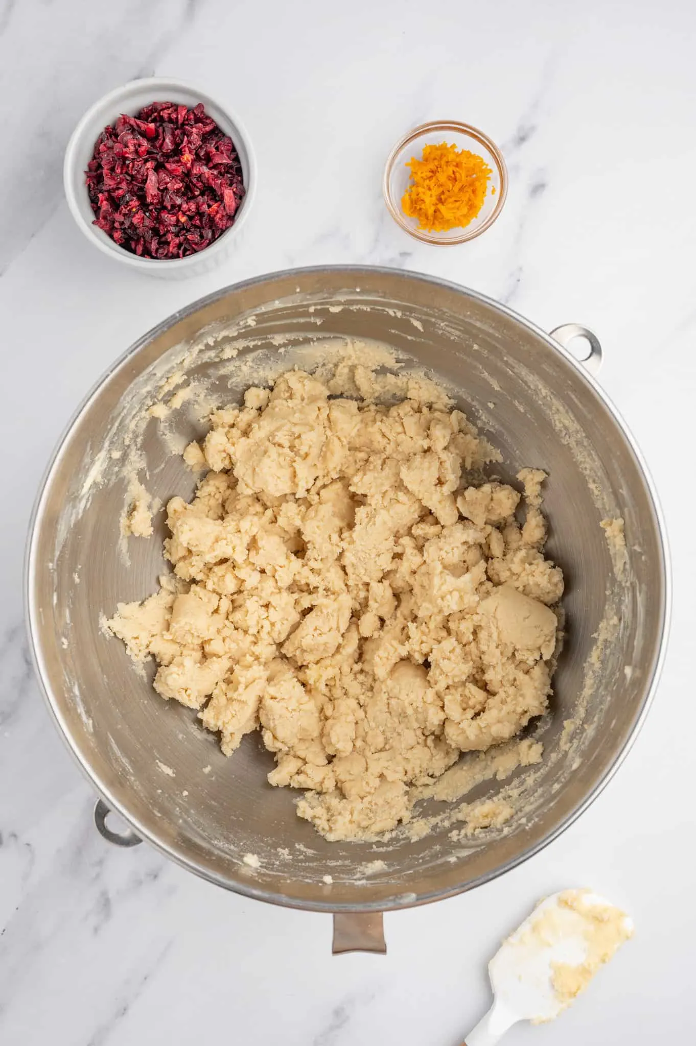 shortbread cookie dough in a mixing bowl