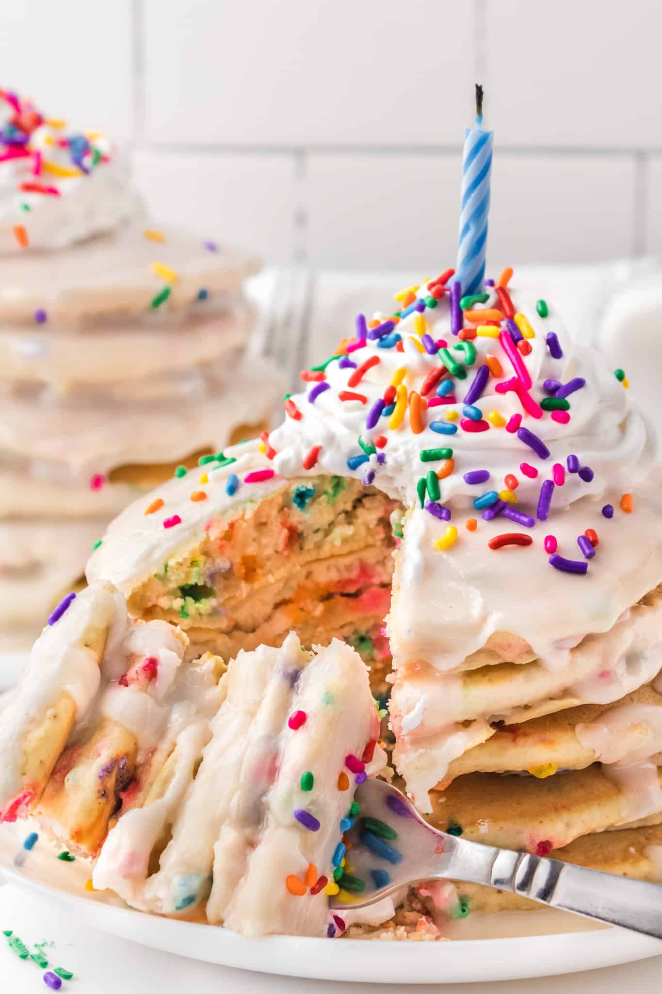 Funfetti Pancakes are a fun and delicious breakfast treat perfect for kid's birthdays.