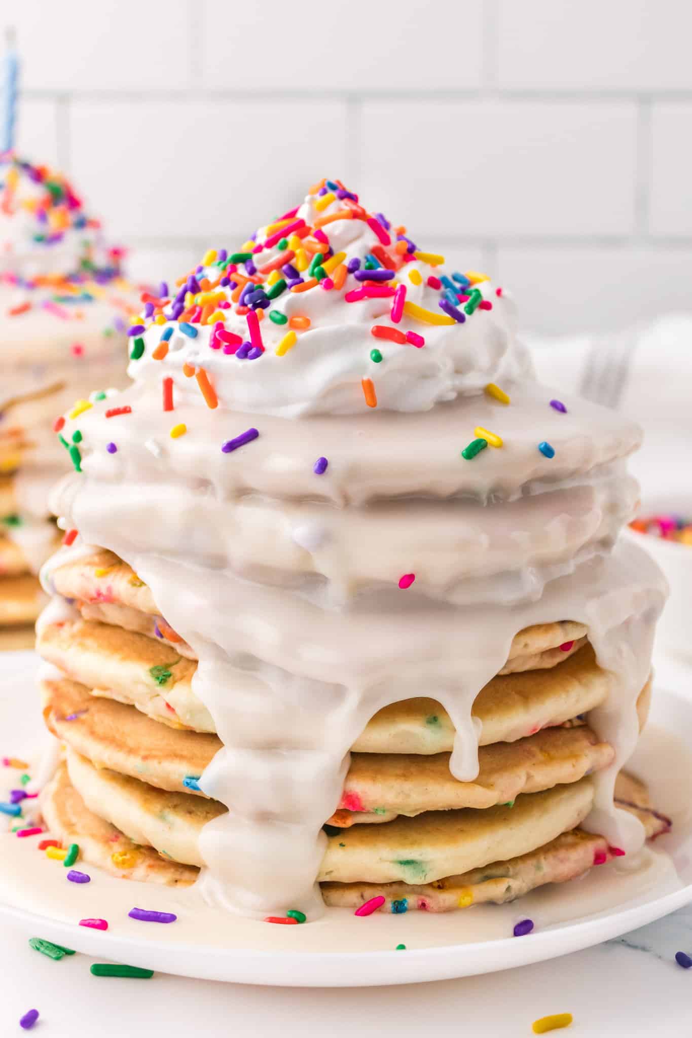 Funfetti Pancakes are a fun and delicious breakfast treat perfect for kid's birthdays.