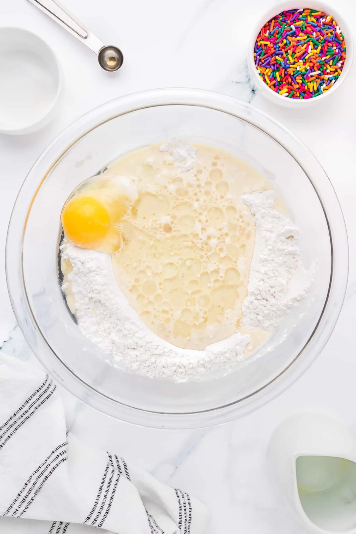 oil, egg, flour and sugar in a mixing bowl