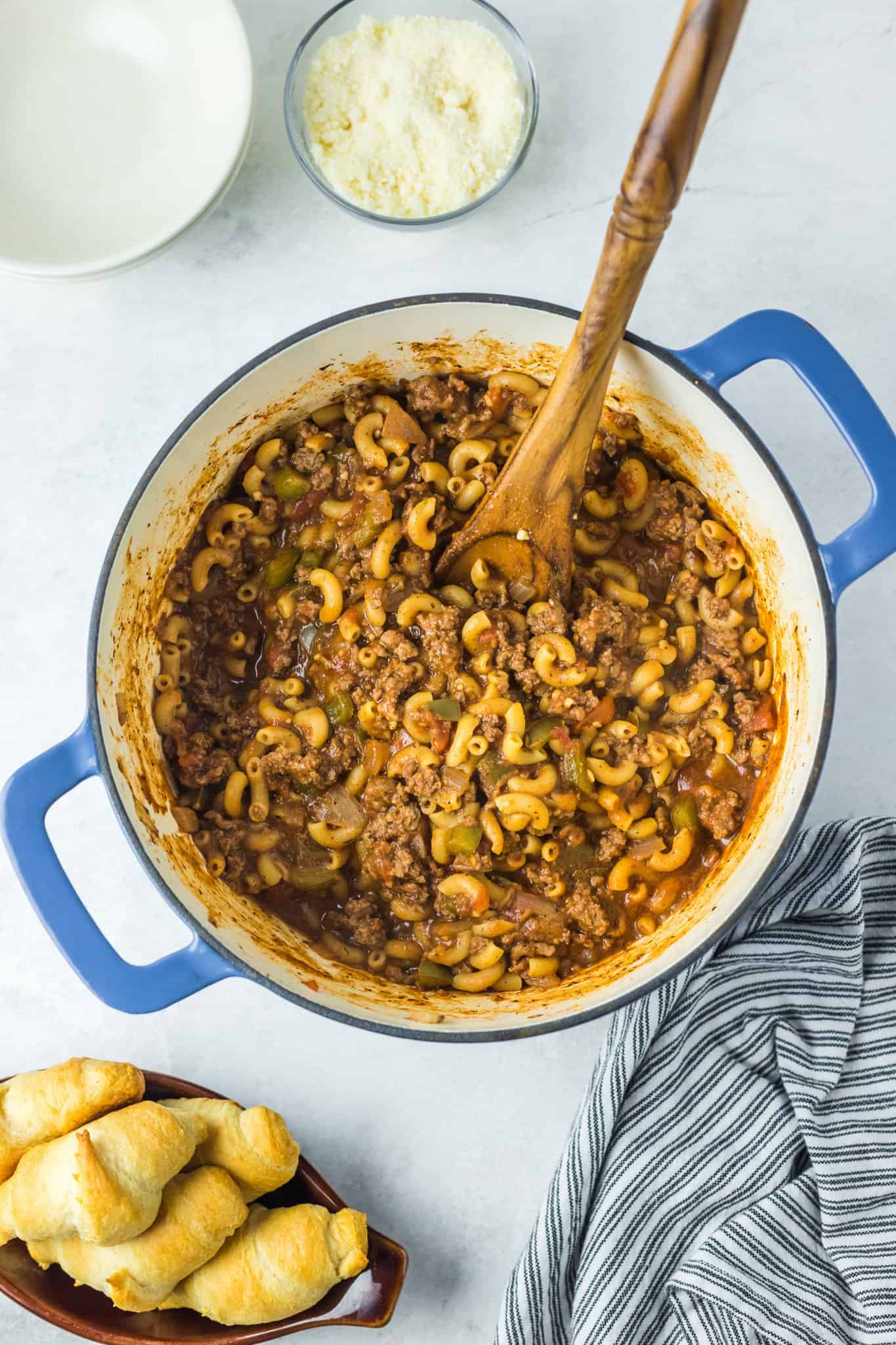 Old Fashioned Goulash is a hearty macaroni recipe loaded with ground beef, diced tomatoes and green peppers all tossed in a tomato sauce seasoned with paprika.