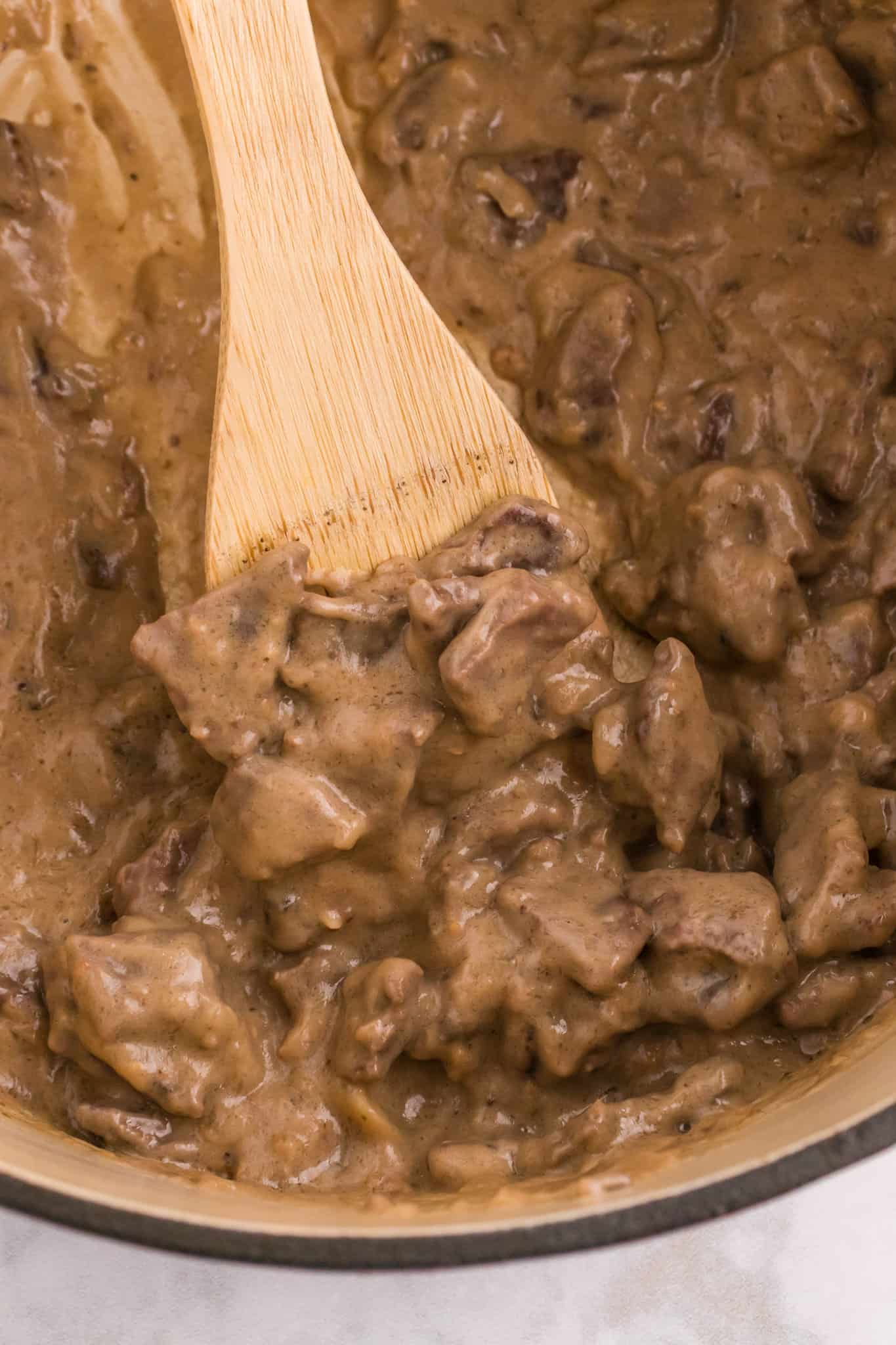Steak and Rice is a hearty comfort food dish with tender pieces of steak cooked in a creamy mushroom sauce and served over rice.