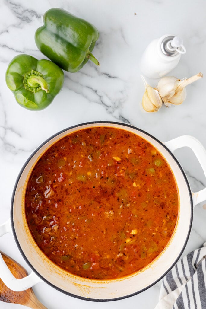 stuffed pepper soup after simmering