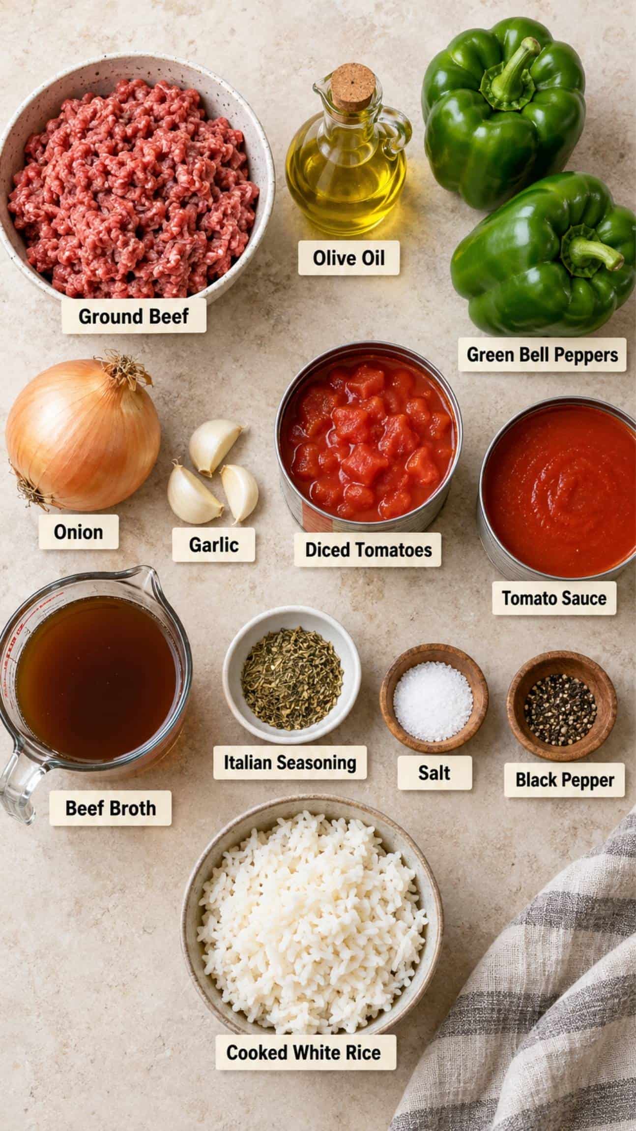 stuffed pepper soup ingredients on the kitchen counter