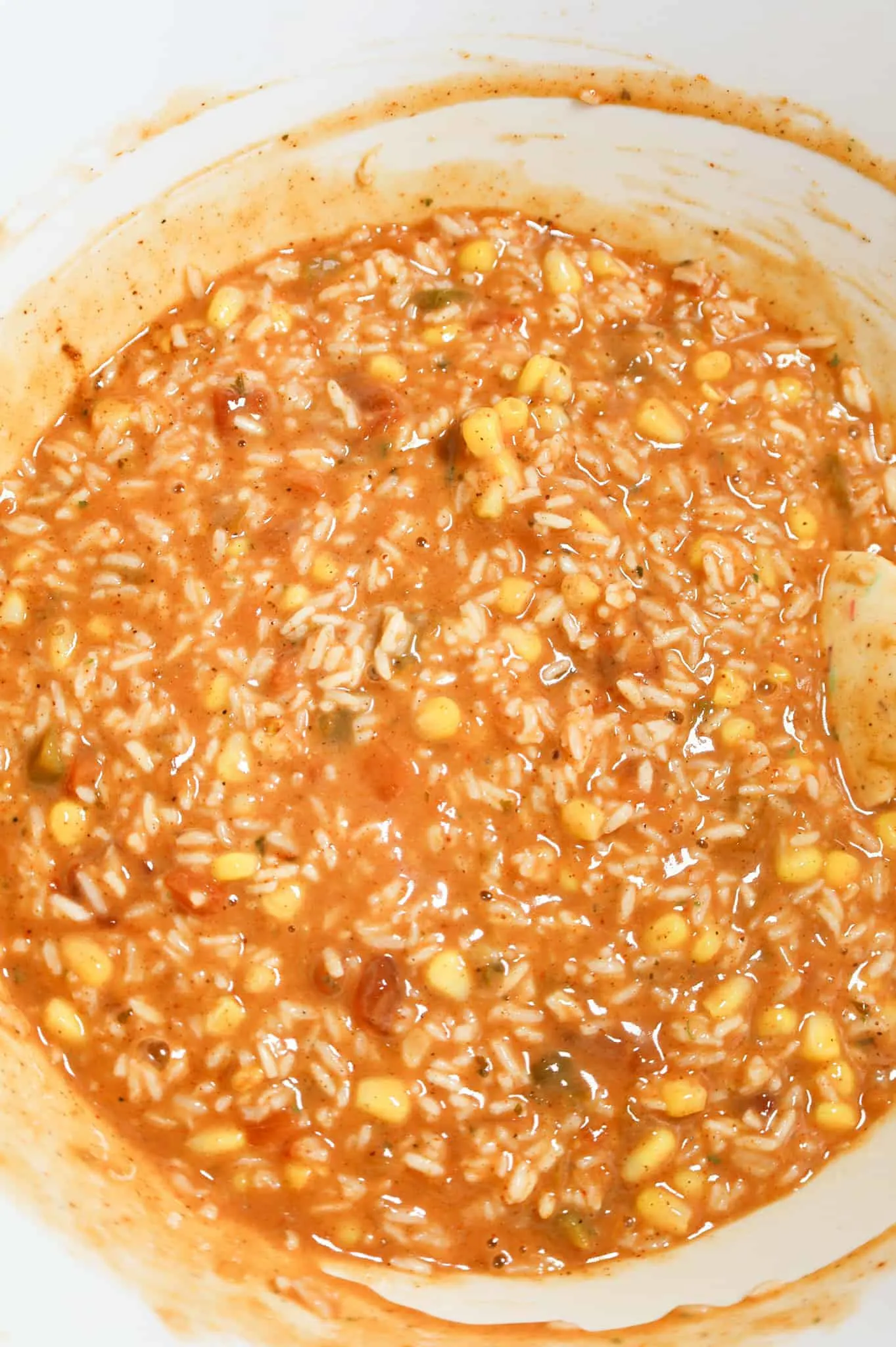 rice, salsa and corn mixture in a bowl
