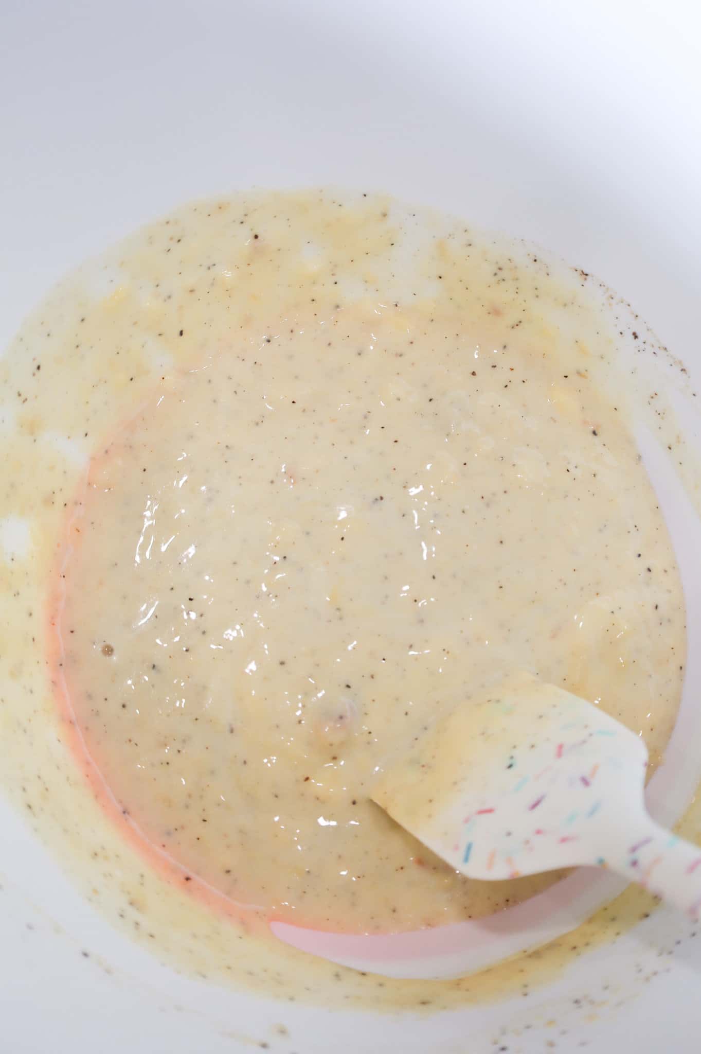 cream of chicken soup mixture in a mixing bowl