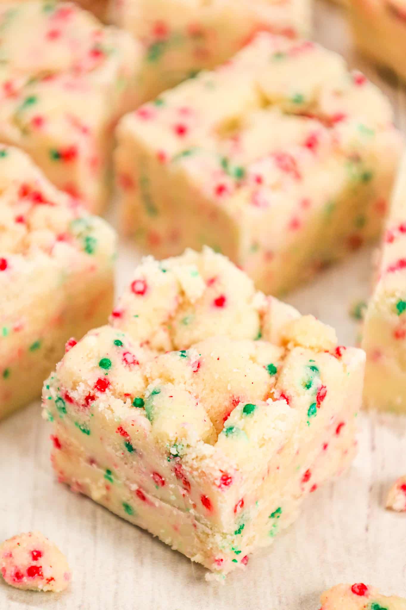 Christmas Sugar Cookie Fudge is a delicious holiday treat loaded with baked sugar cookie crumble, sprinkles, sweetened condensed milk and white chocolate chips.