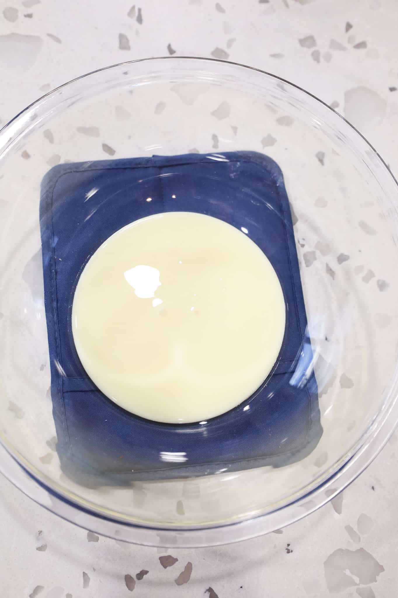 sweetened condensed milk in a mixing bowl