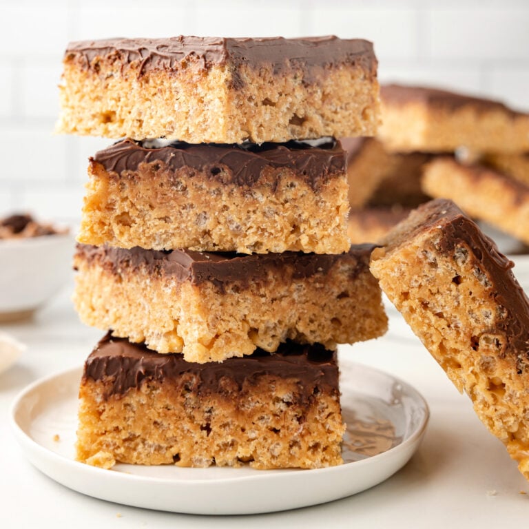 Scotcheroos are delicious peanut butter rice krispie treats topped with a layer of melted butterscotch and chocolate chips.
