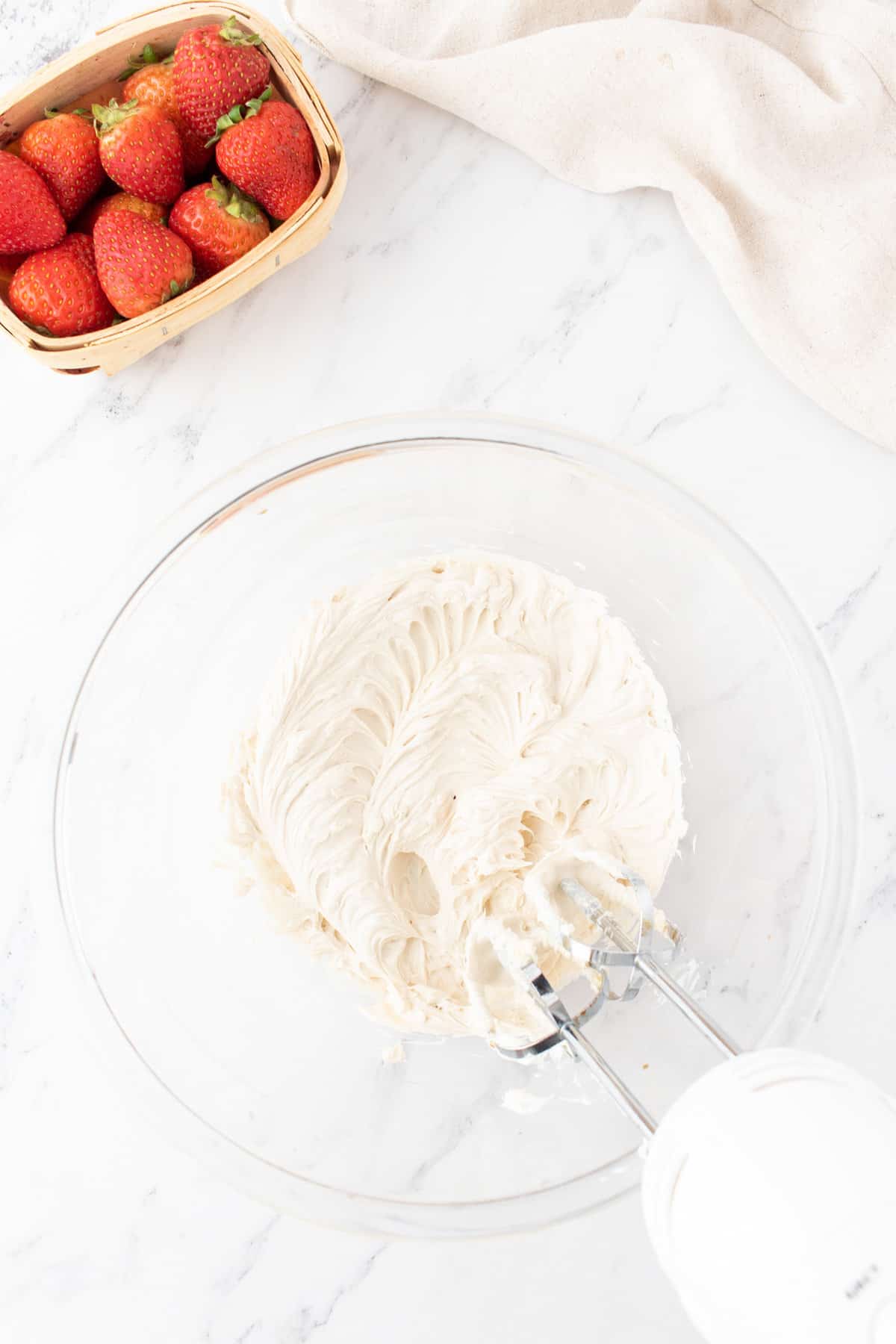 cream cheese and butter mixture in a mixing bowl