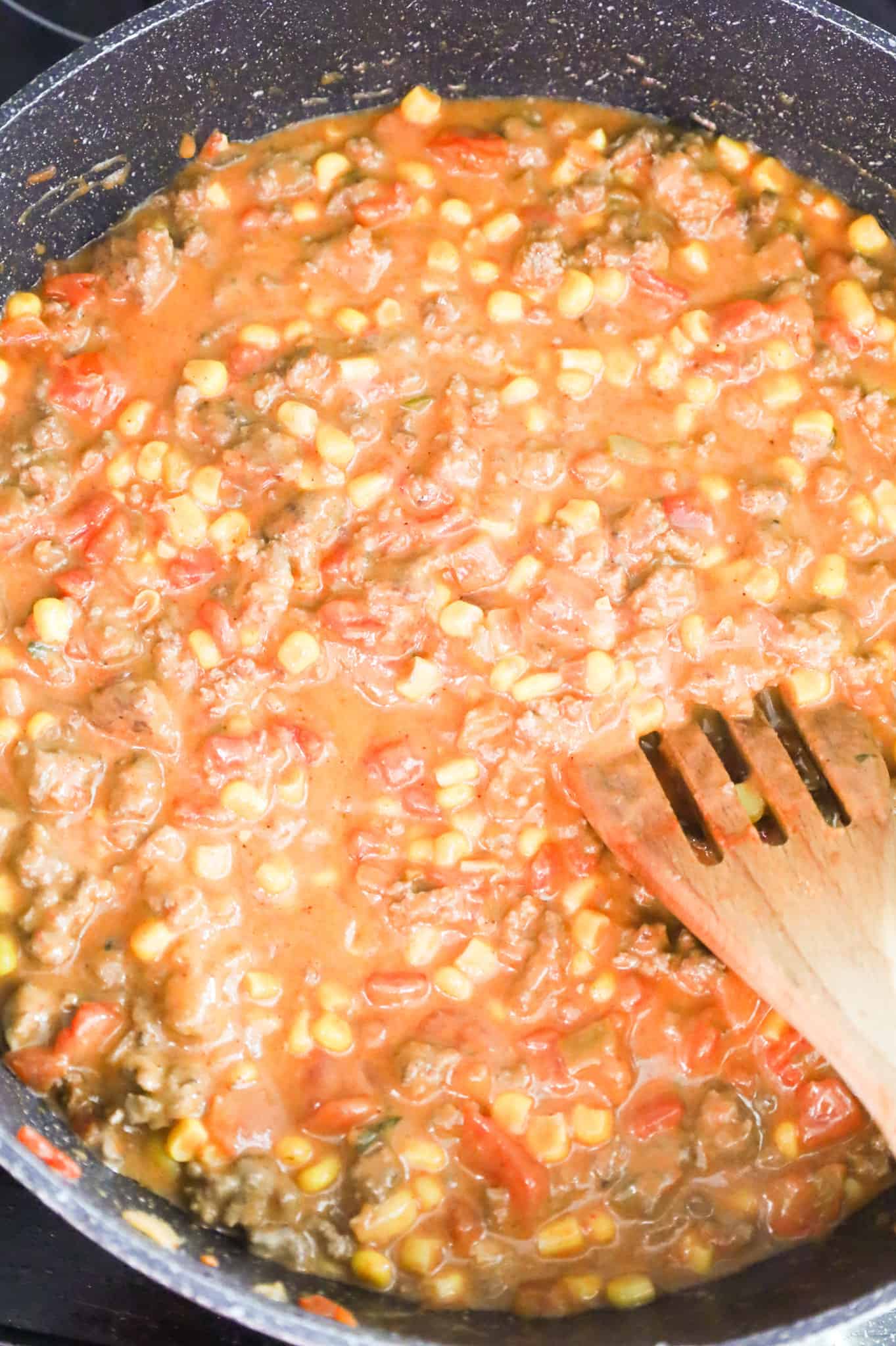ground beef, salsa and rotel mixture in a skillet