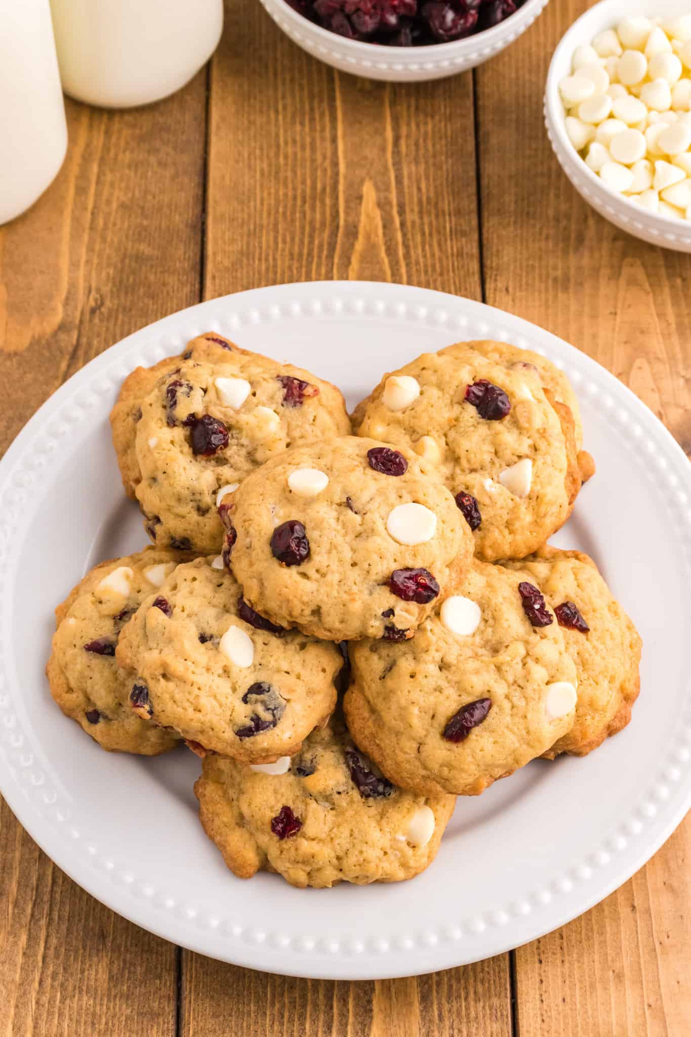 White Chocolate Cranberry Oatmeal Cookies are delicious chewy oatmeal cookies loaded with white chocolate chips and dried cranberries.