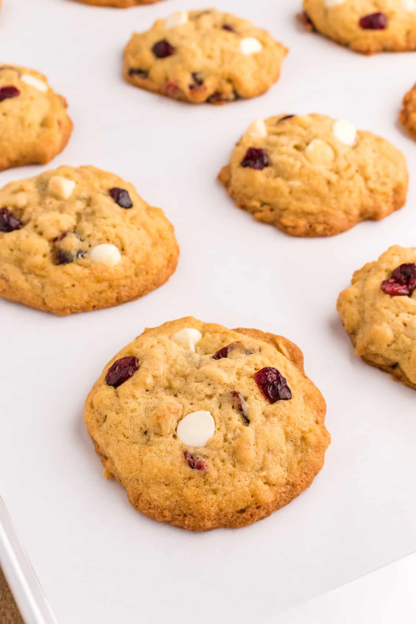 White Chocolate Cranberry Oatmeal Cookies are delicious chewy oatmeal cookies loaded with white chocolate chips and dried cranberries.