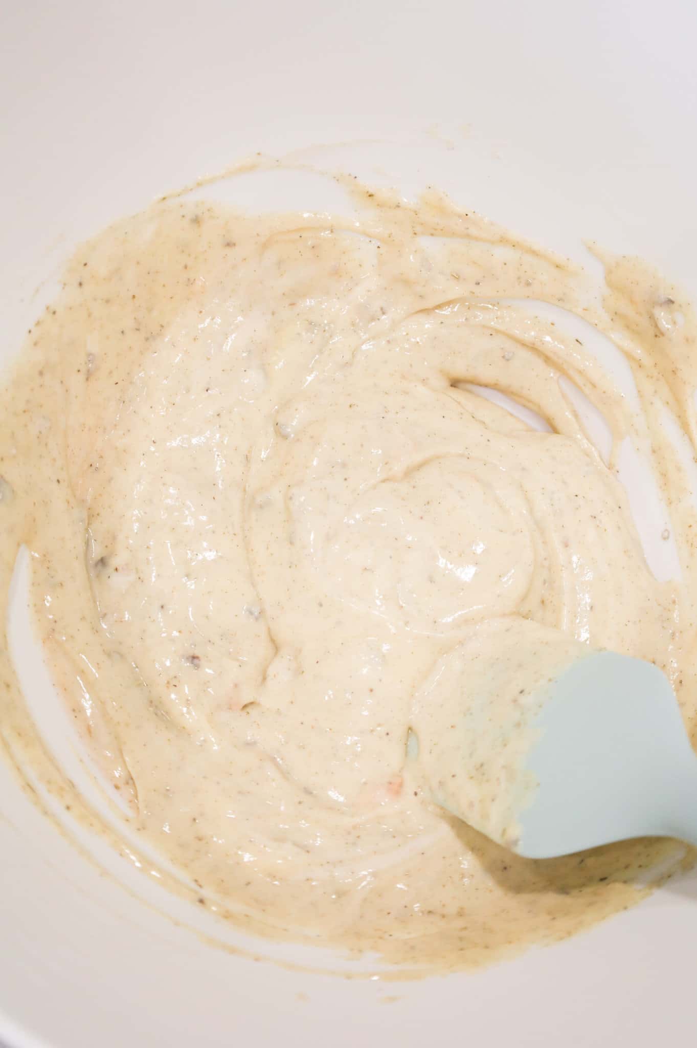 cream soup and spices mixture in a mixing bowl