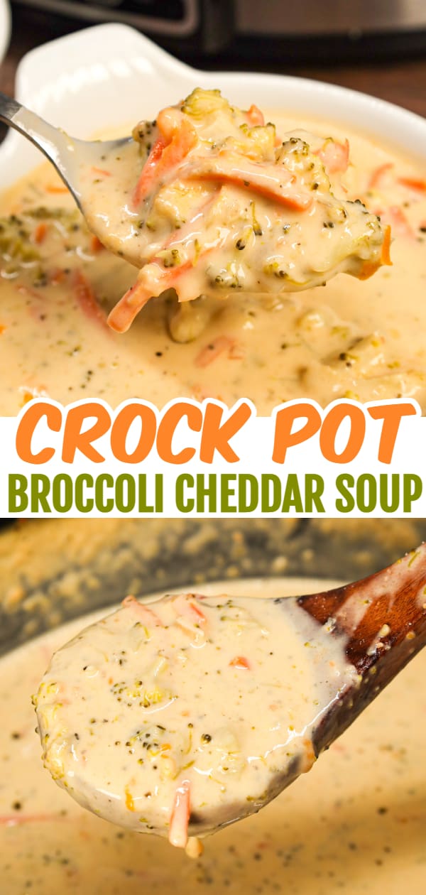 Crock Pot Broccoli Cheddar Soup is a hearty cream soup recipe loaded with broccoli florets, carrots and cheddar cheese.