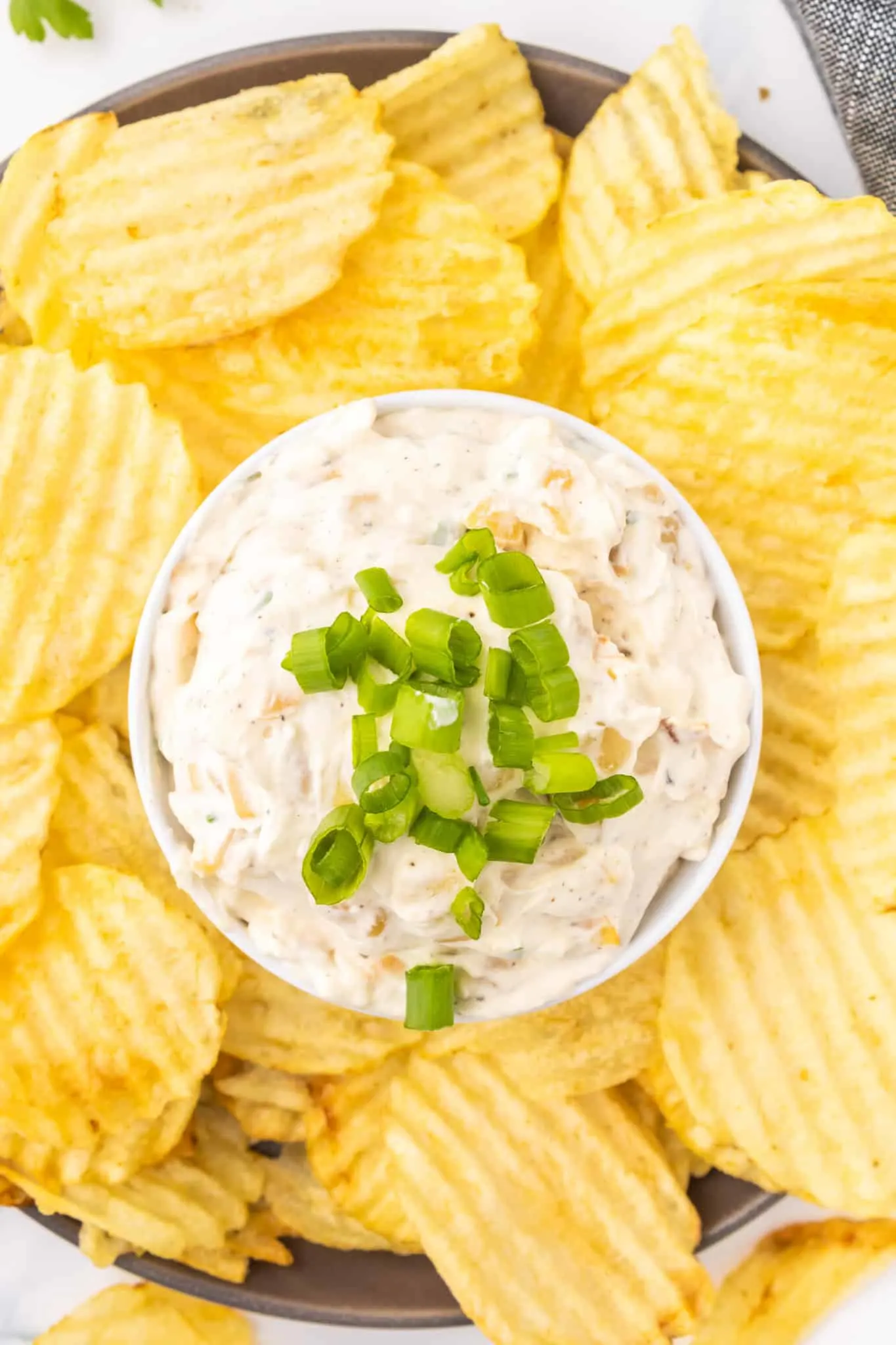 French Onion Dip is a creamy mayo and sour cream based dip loaded with caramelized onions and seasoned with garlic, salt and pepper.