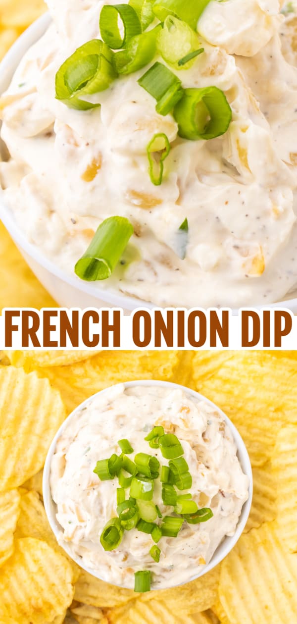 French Onion Dip is a creamy mayo and sour cream based dip loaded with caramelized onions and seasoned with garlic, salt and pepper.