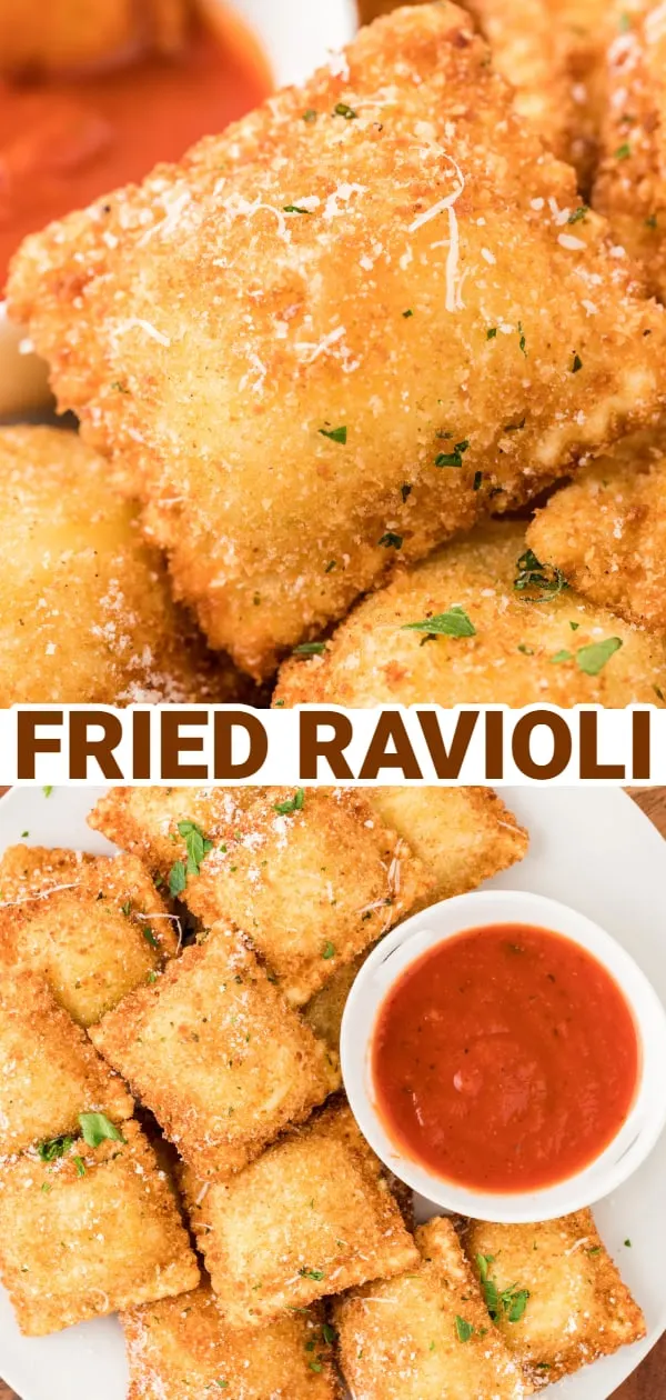 Fried Ravioli are a delicious appetizer made with store bought ravioli coated in an Italian breadcrumb and Parmesan cheese mixture and fried until golden brown and crispy.