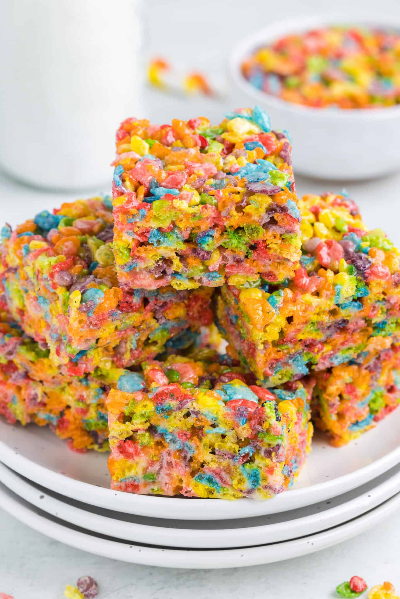 Fruity Pebbles Treats are delicious and colourful marshmallow cereal treats.