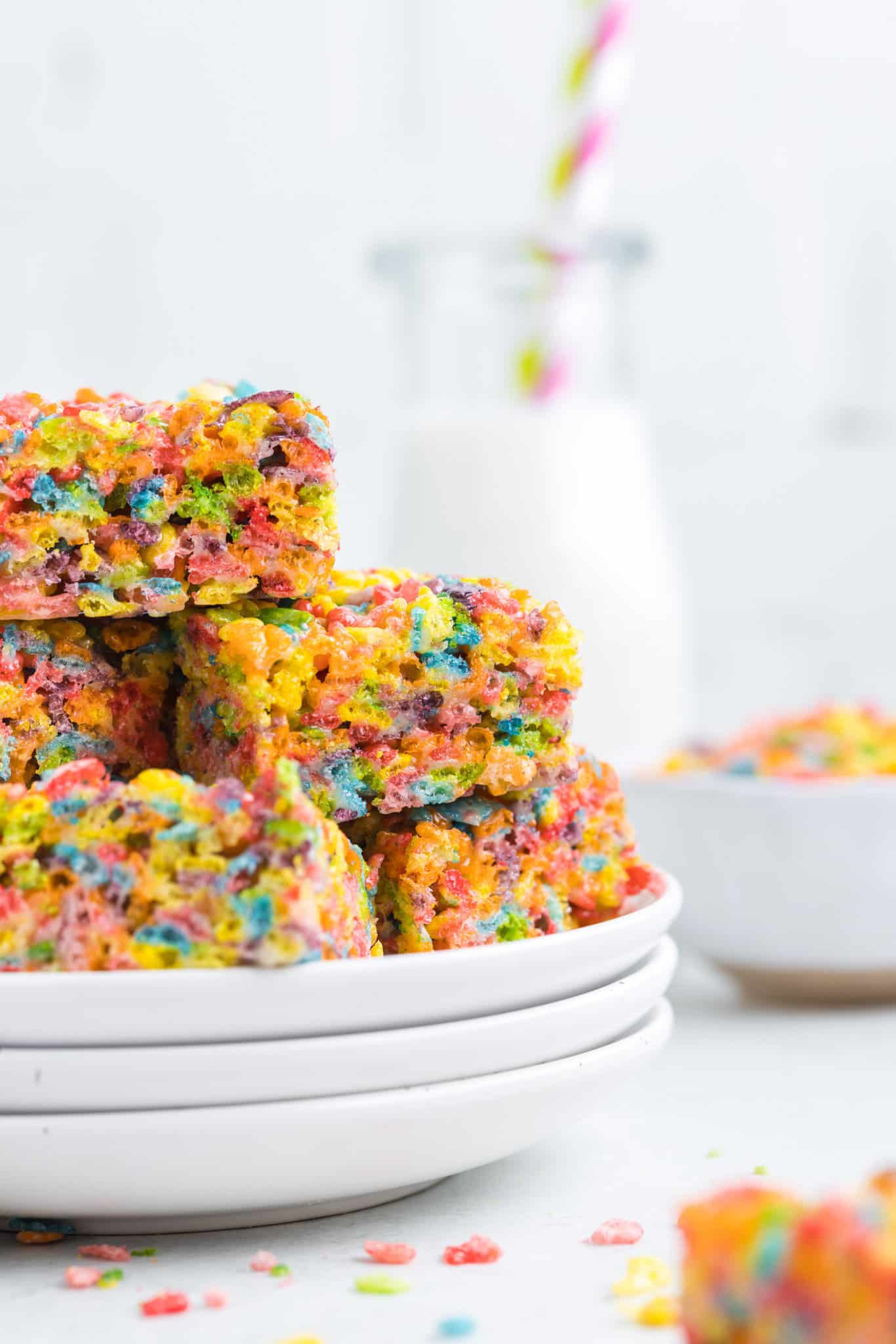 Fruity Pebbles Treats are delicious and colourful marshmallow cereal treats.