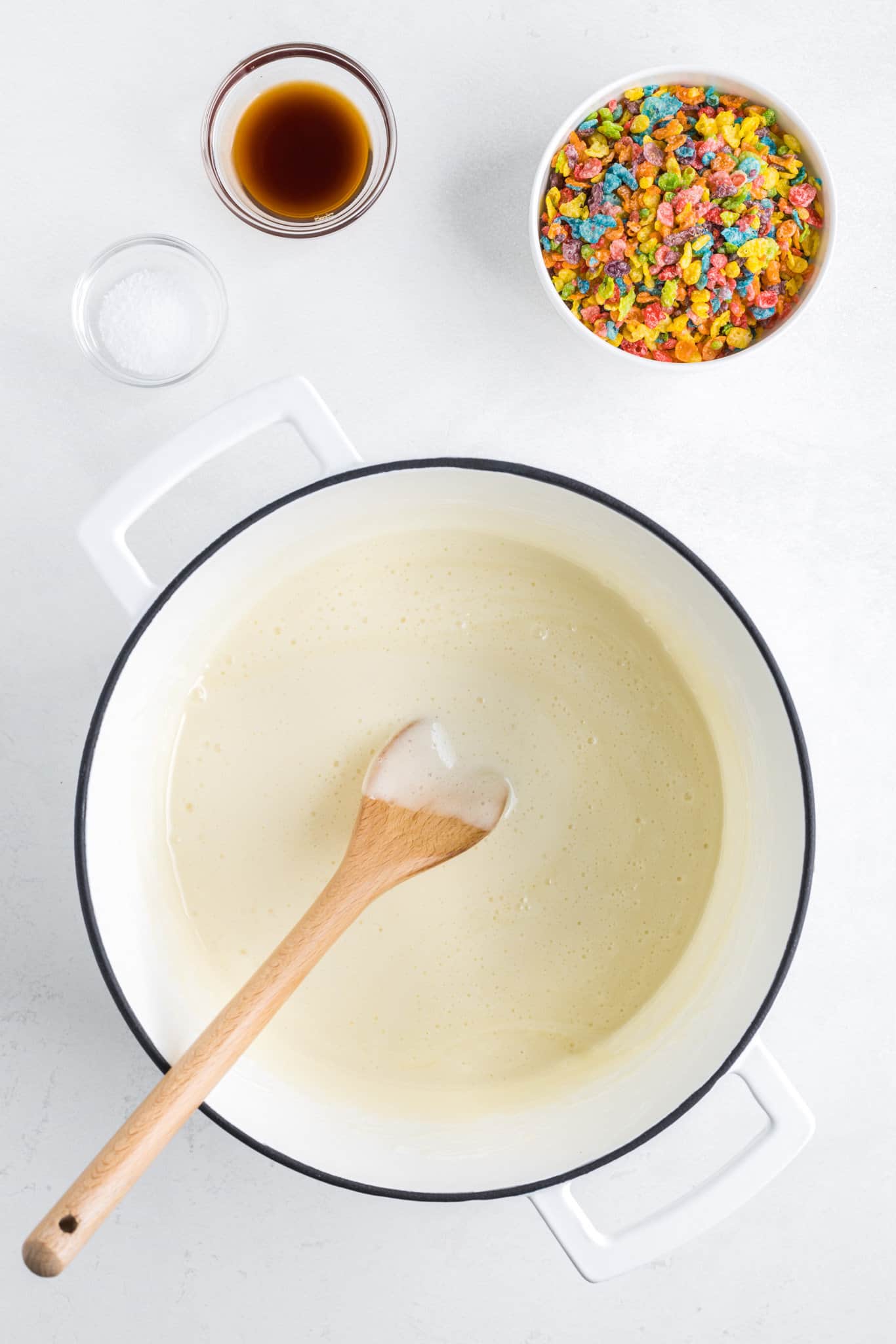 melted marshmallow and butter mixture in a large pot