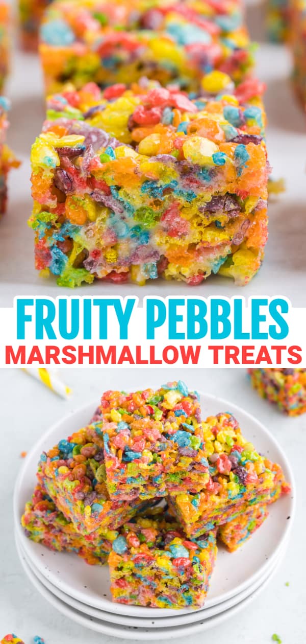 Fruity Pebbles Treats are delicious and colourful marshmallow cereal treats.