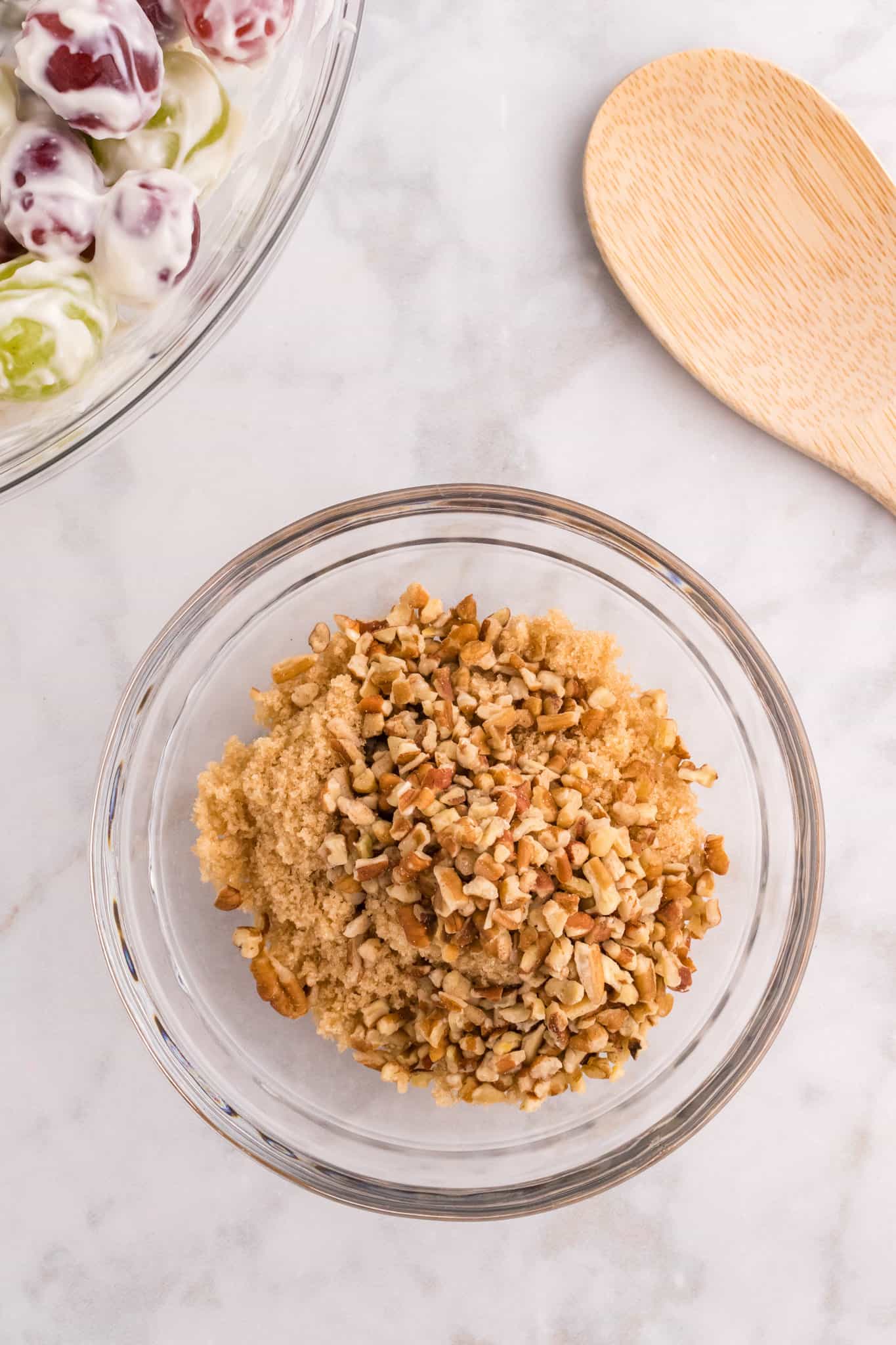 brown sugar and chopped pecan mixture in a bowl