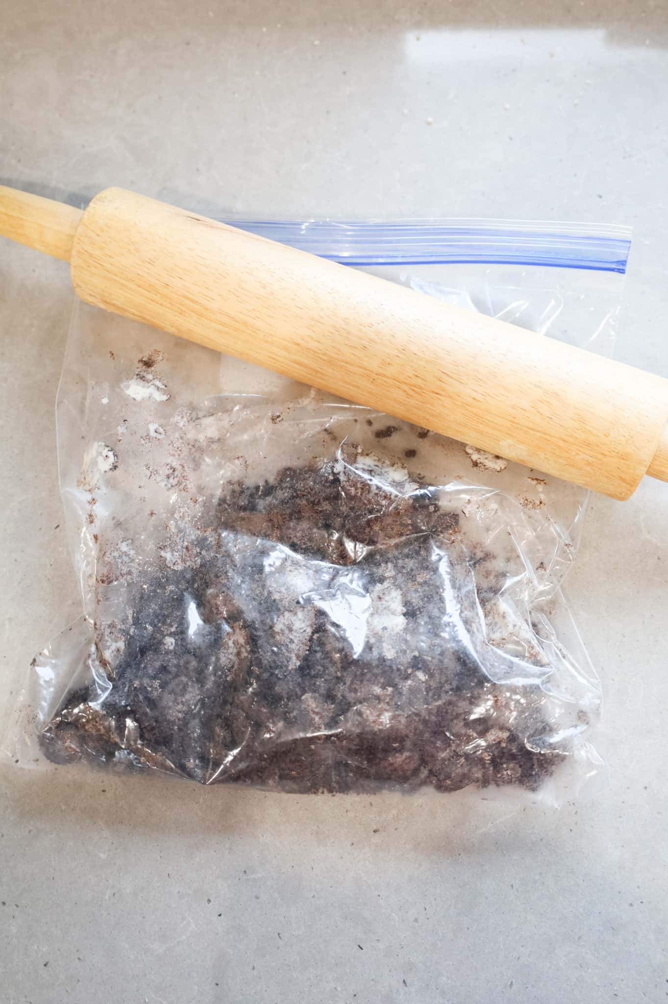 crushed Oreos in a Ziploc bag