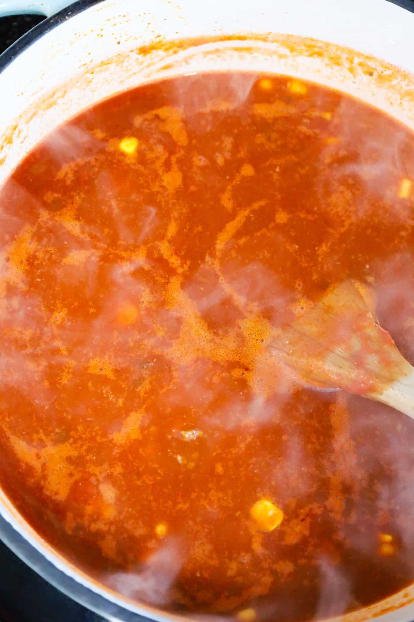 simmering taco soup in a pot