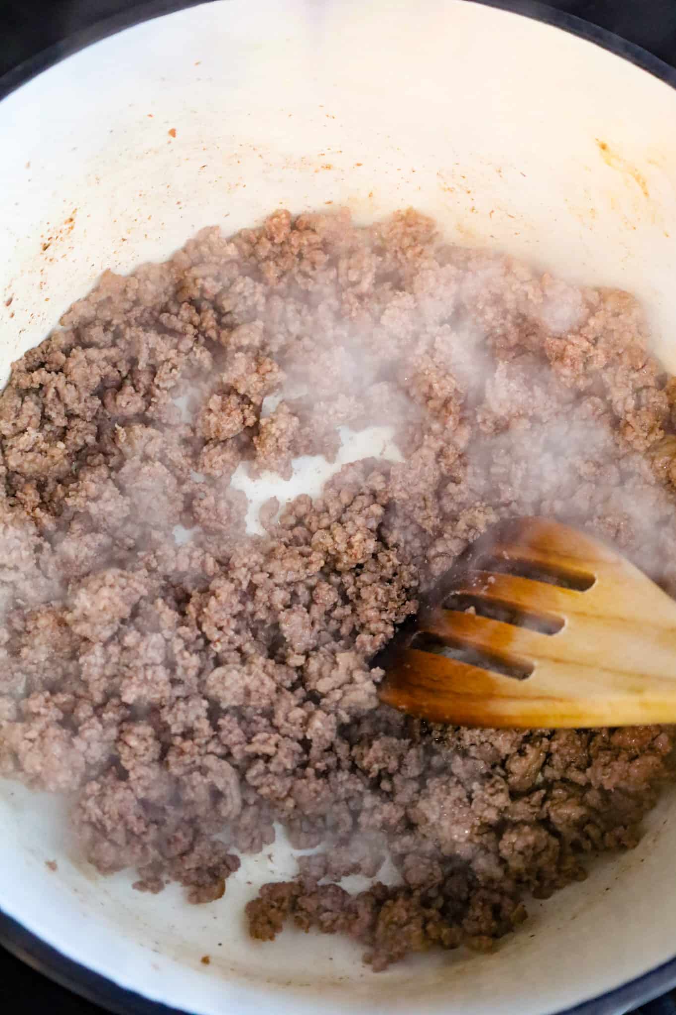 cooked ground beef in a pot
