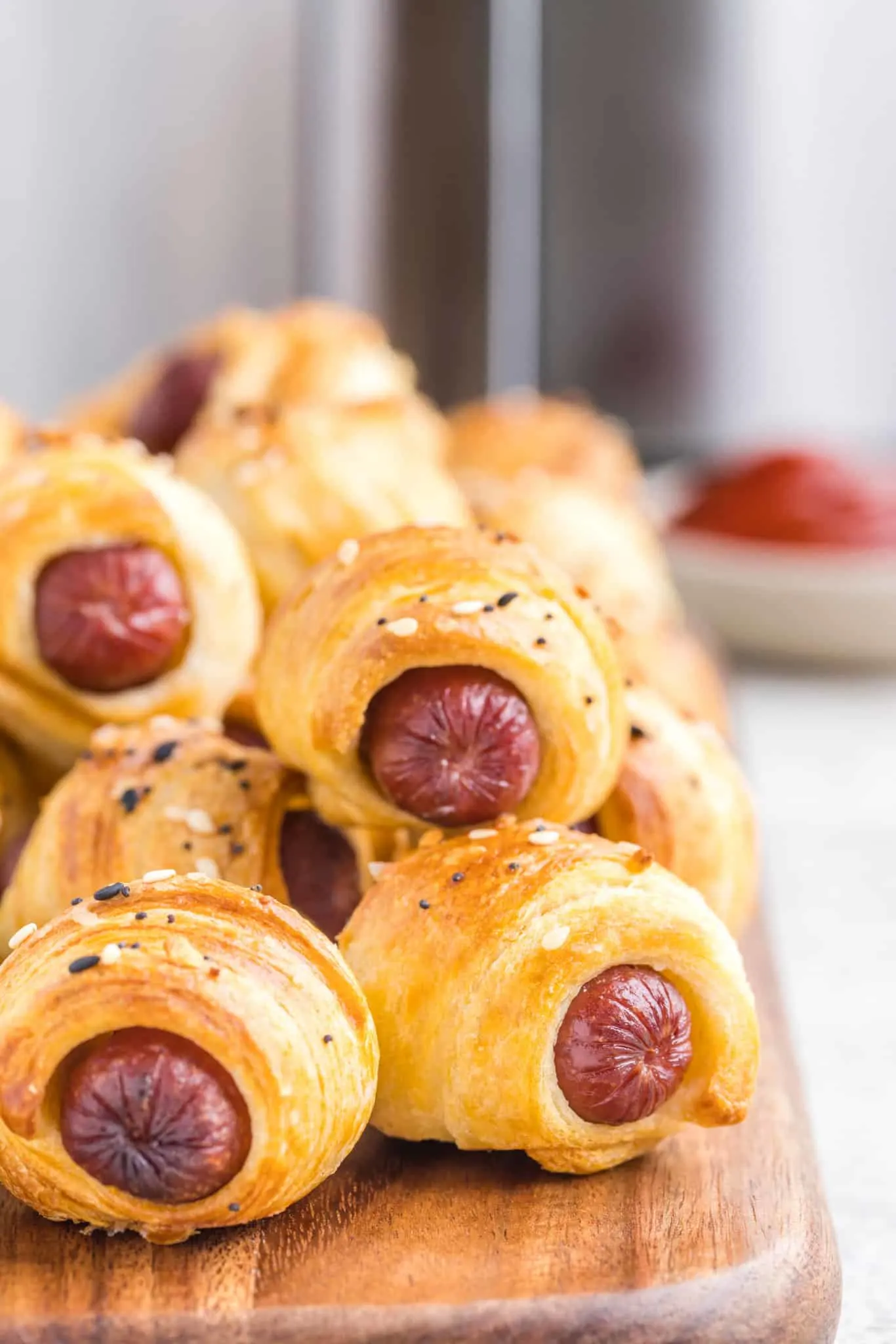 Air Fryer Pigs in a Blanket are the perfect party snack or kid friendly dinner using cocktail sausages, Pillsbury crescent dough and everything bagel seasoning.