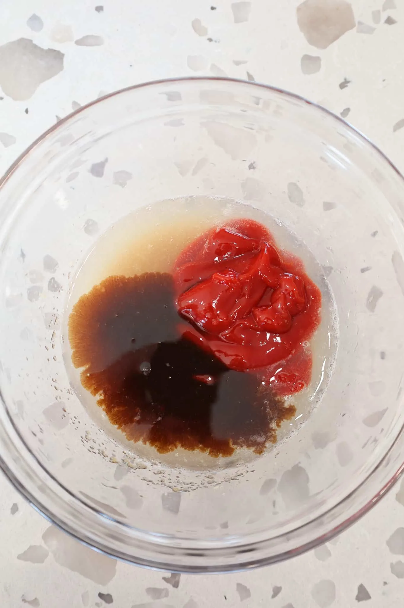 lemonade concentrate, Worcestershire sauce and ketchup in a mixing bowl
