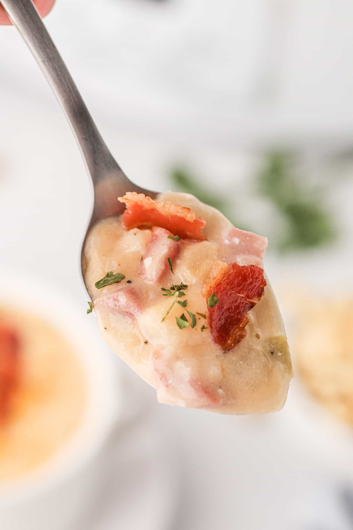 Crock Pot Loaded Potato Soup is a hearty slow cooker soup recipe loaded with diced hash brown potatoes, ham, cheddar cheese, cream cheese and bacon.