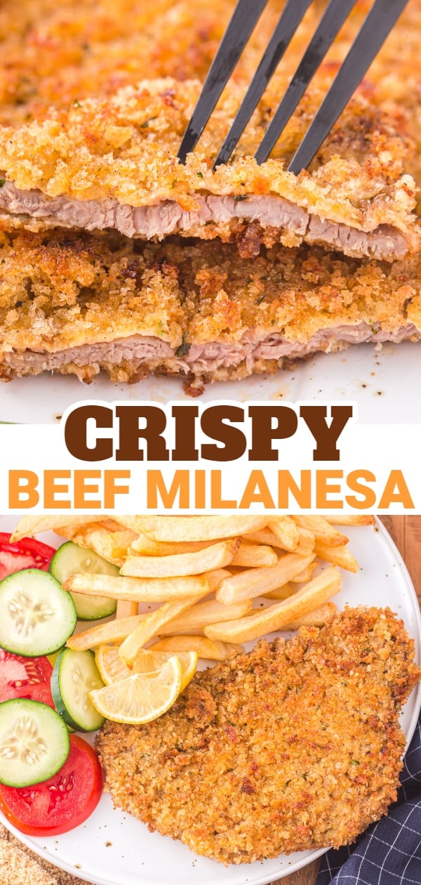 Beef Milanesa is a fried steak recipe using thinly sliced beef, breaded and fried until golden brown and crispy.