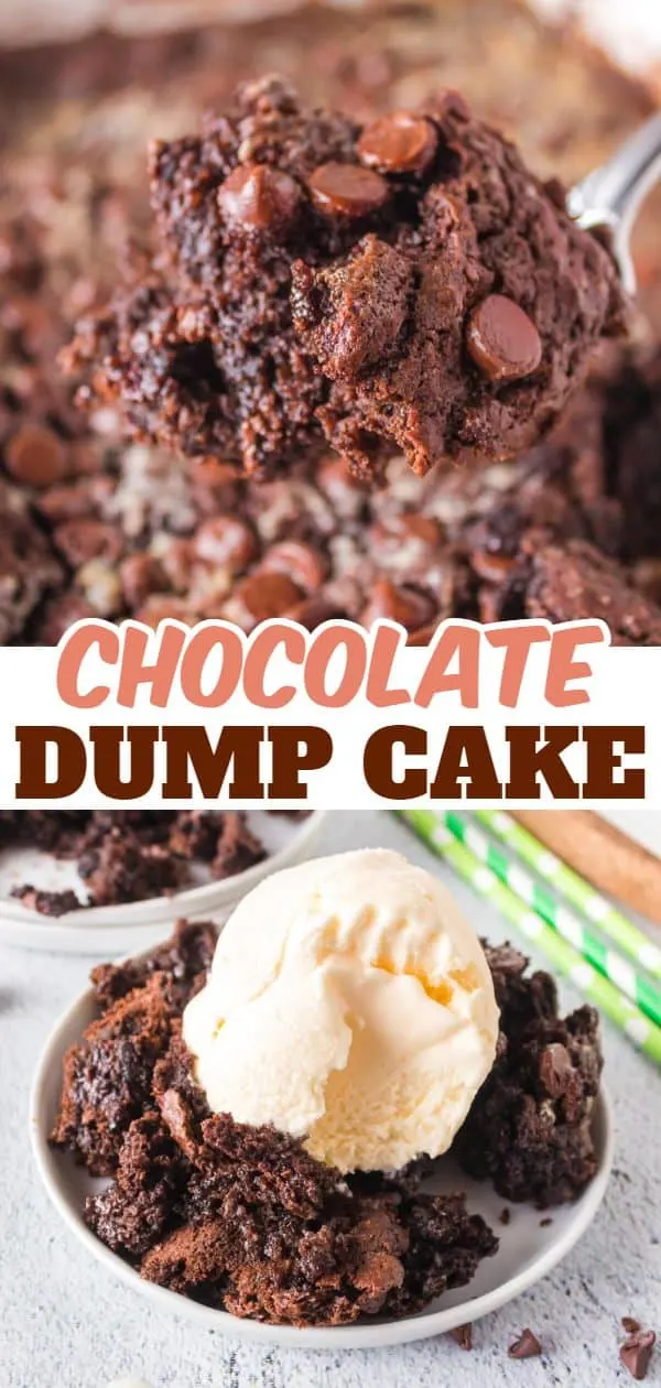 Chocolate Dump Cake is a simple and decadent chocolate dessert recipe using chocolate cake mix, chocolate pudding mix, chocolate chips, milk and butter.