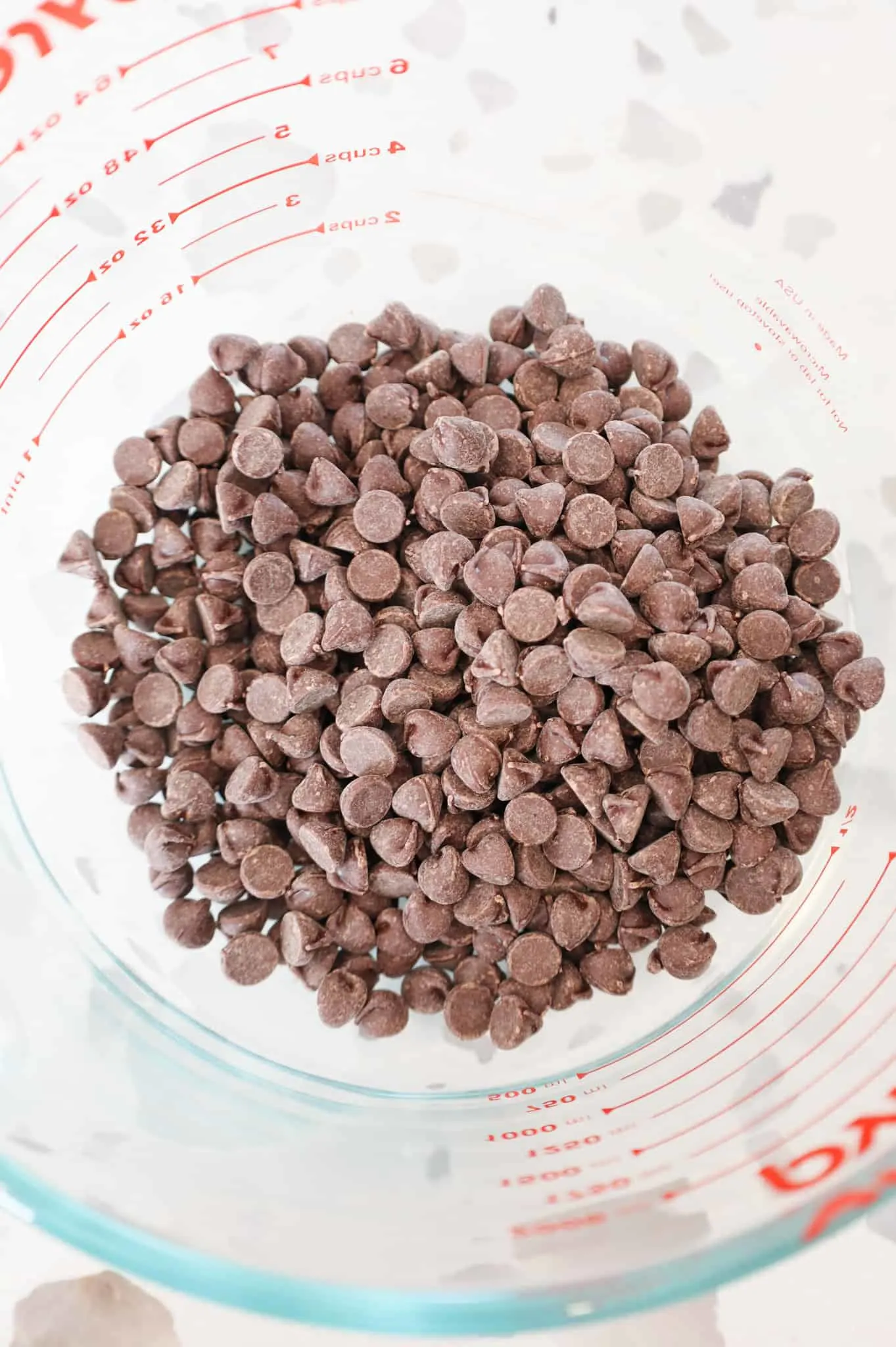 semi sweet chocolate chips in a glass bowl