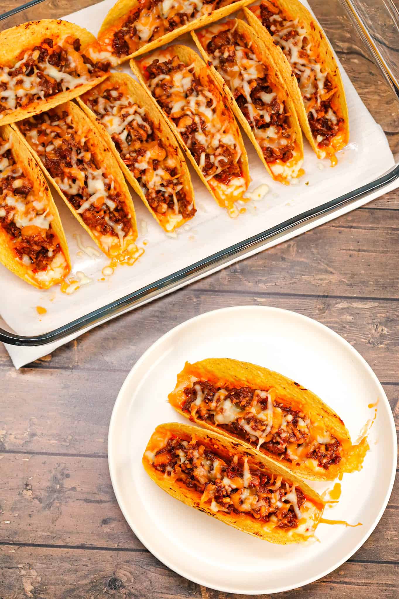 Sloppy Joe Tacos are hearty ground beef tacos with sloppy joe sauce and baked with cheese.