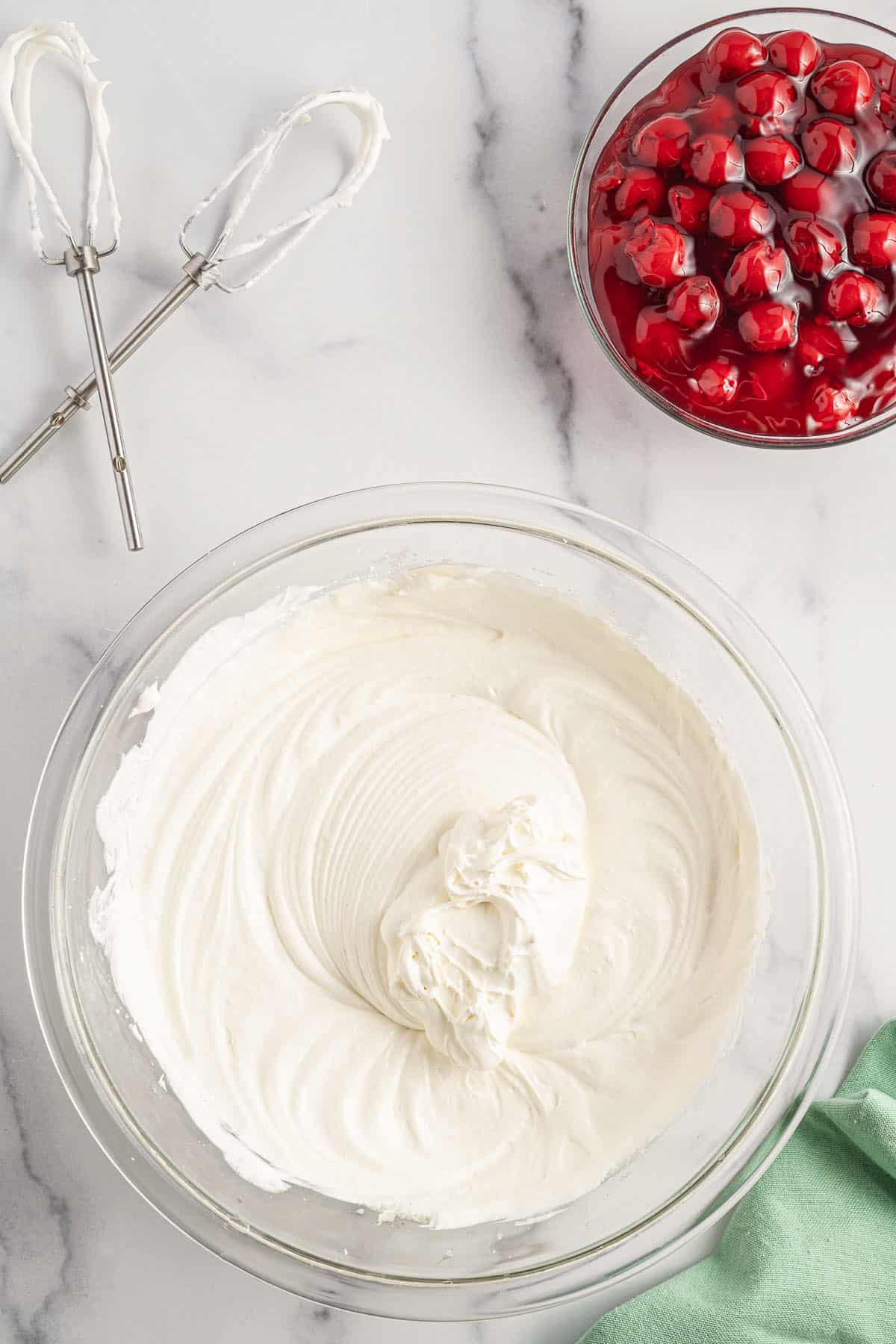Cool Whip and cream cheese mixture in a mixing bowl