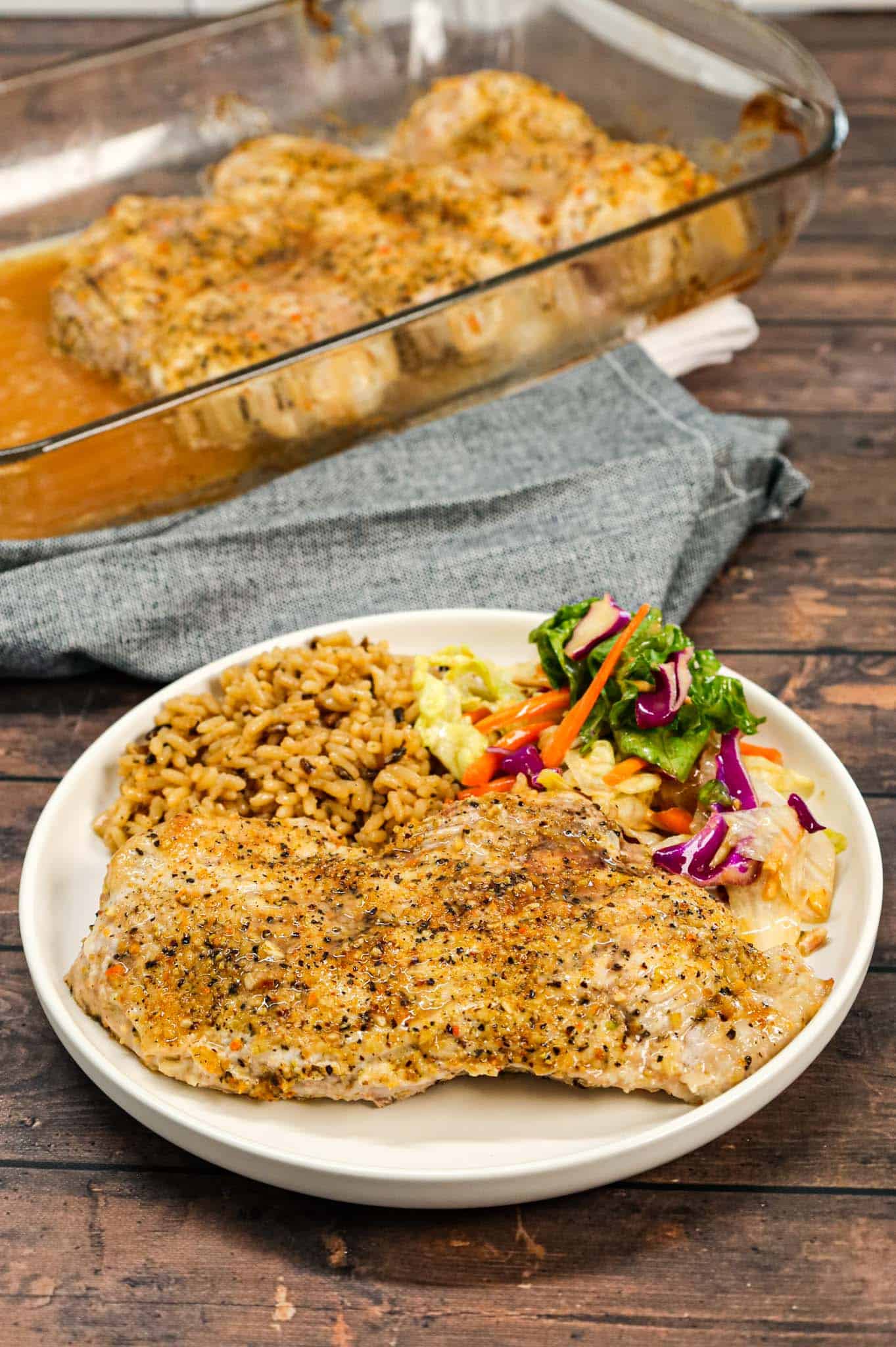 Lemon Pepper Pork Chops are simple baked pork chops coated in mayo, Worcestershire sauce, garlic powder and lemon pepper seasoning.