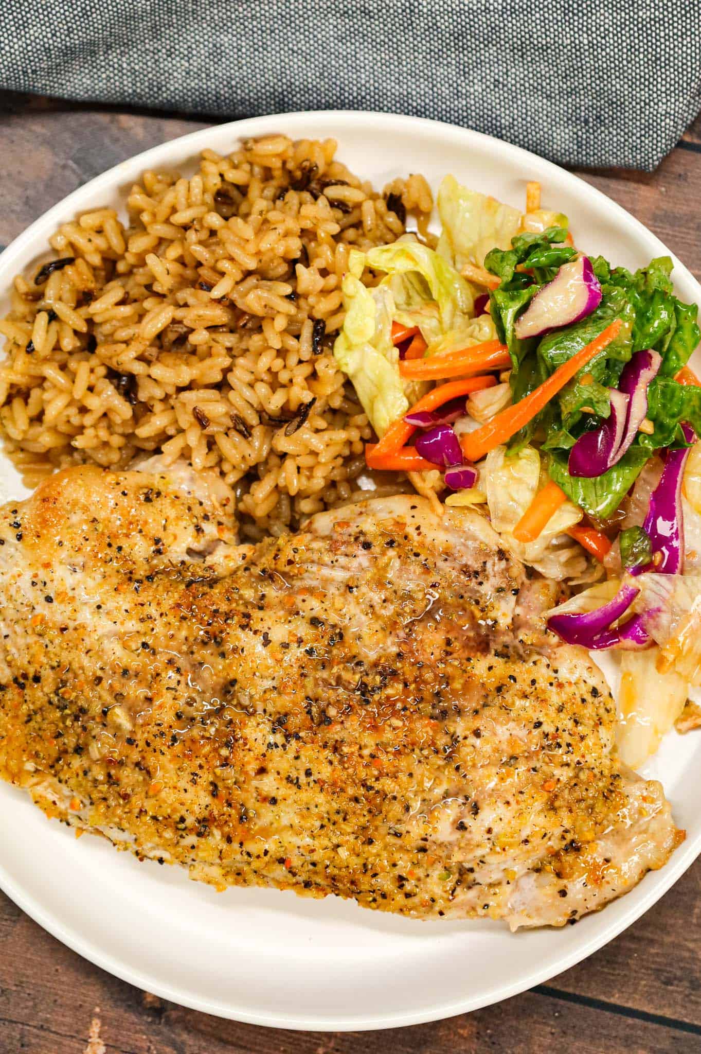 Lemon Pepper Pork Chops are simple baked pork chops coated in mayo, Worcestershire sauce, garlic powder and lemon pepper seasoning.