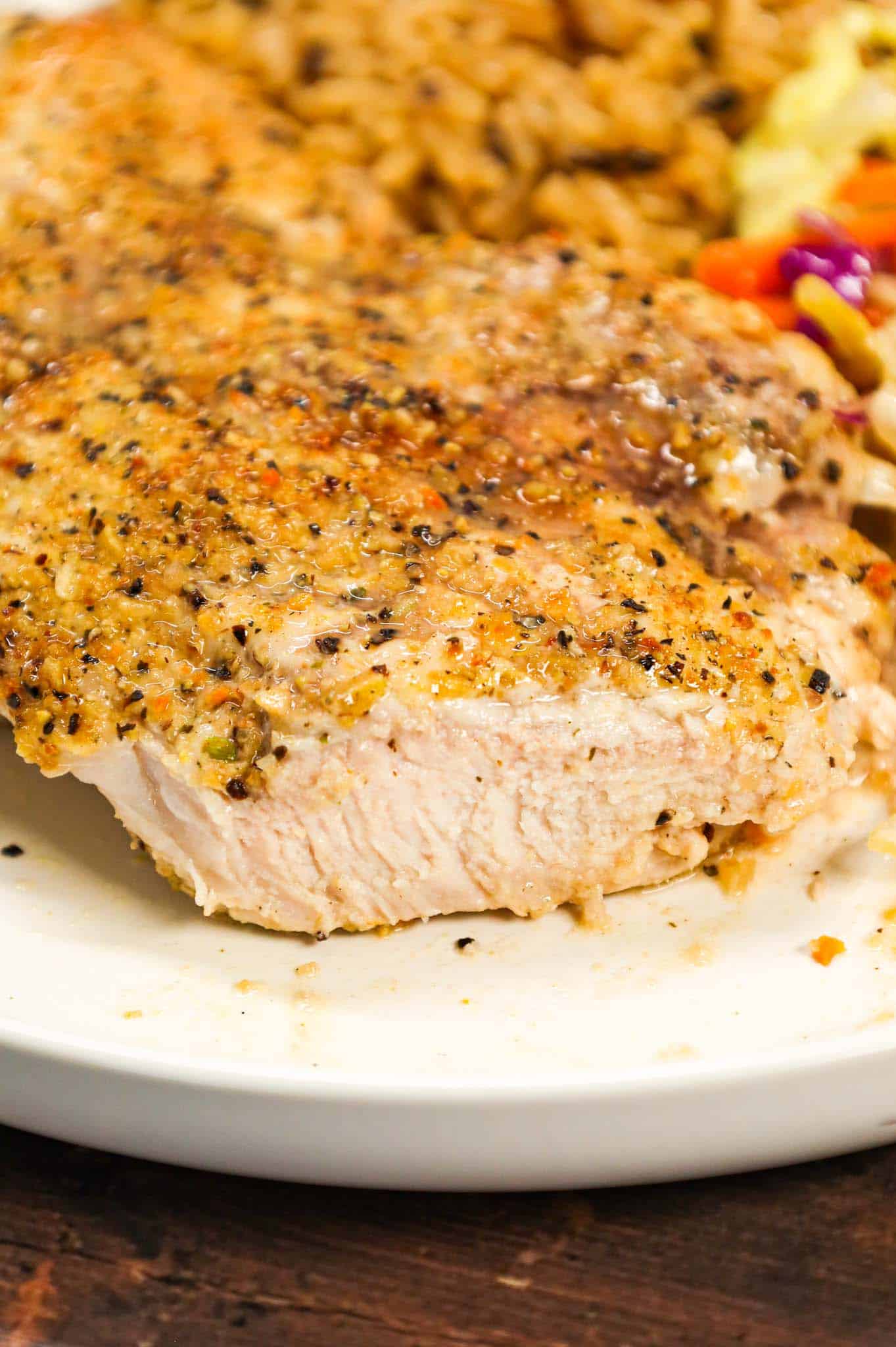 Lemon Pepper Pork Chops are simple baked pork chops coated in mayo, Worcestershire sauce, garlic powder and lemon pepper seasoning.