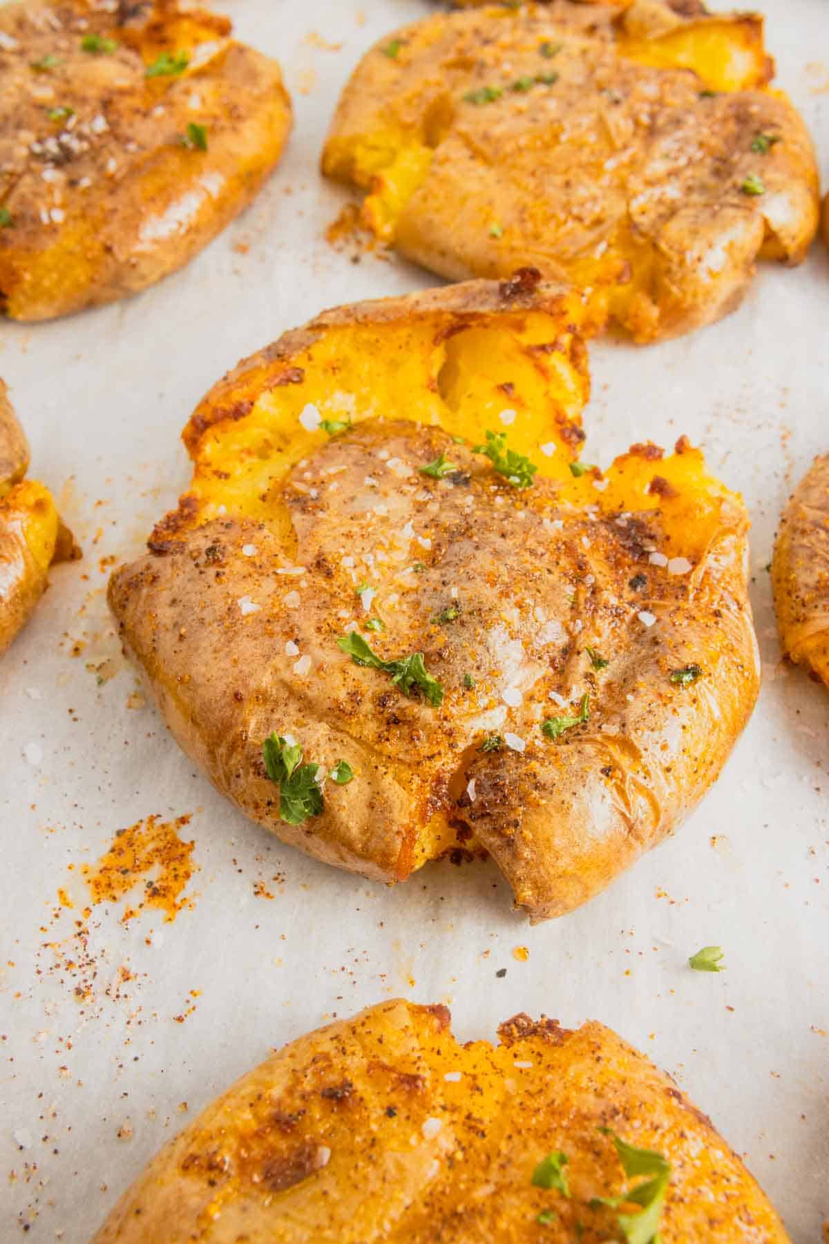 Air Fryer Smashed Potatoes are tasty seasoned baby potatoes with a crispy outside and a fluffy center.